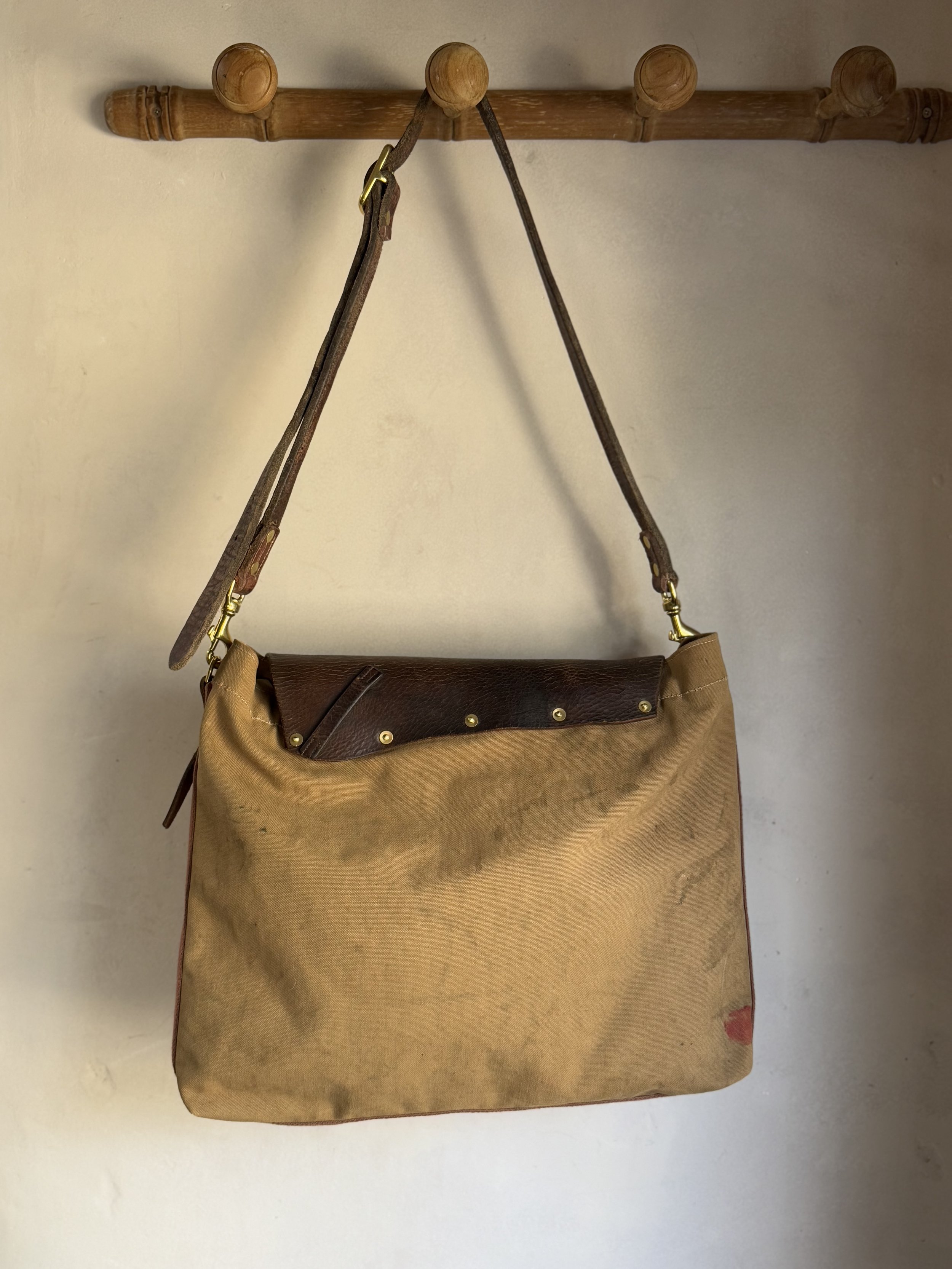 Rag of Colts Handmade Cross Body Repurposed Saddle Leather and Vintage Military Canvas Messenger Bag