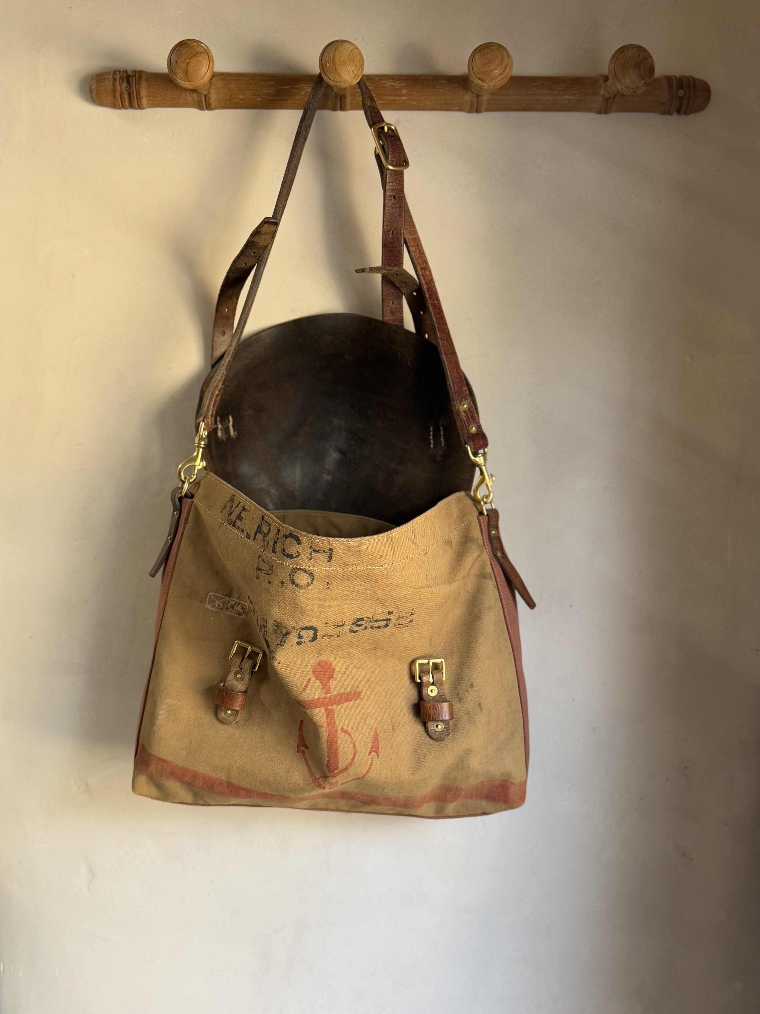 Rag of Colts Handmade Cross Body Repurposed Saddle Leather and Vintage Military Canvas Messenger Bag