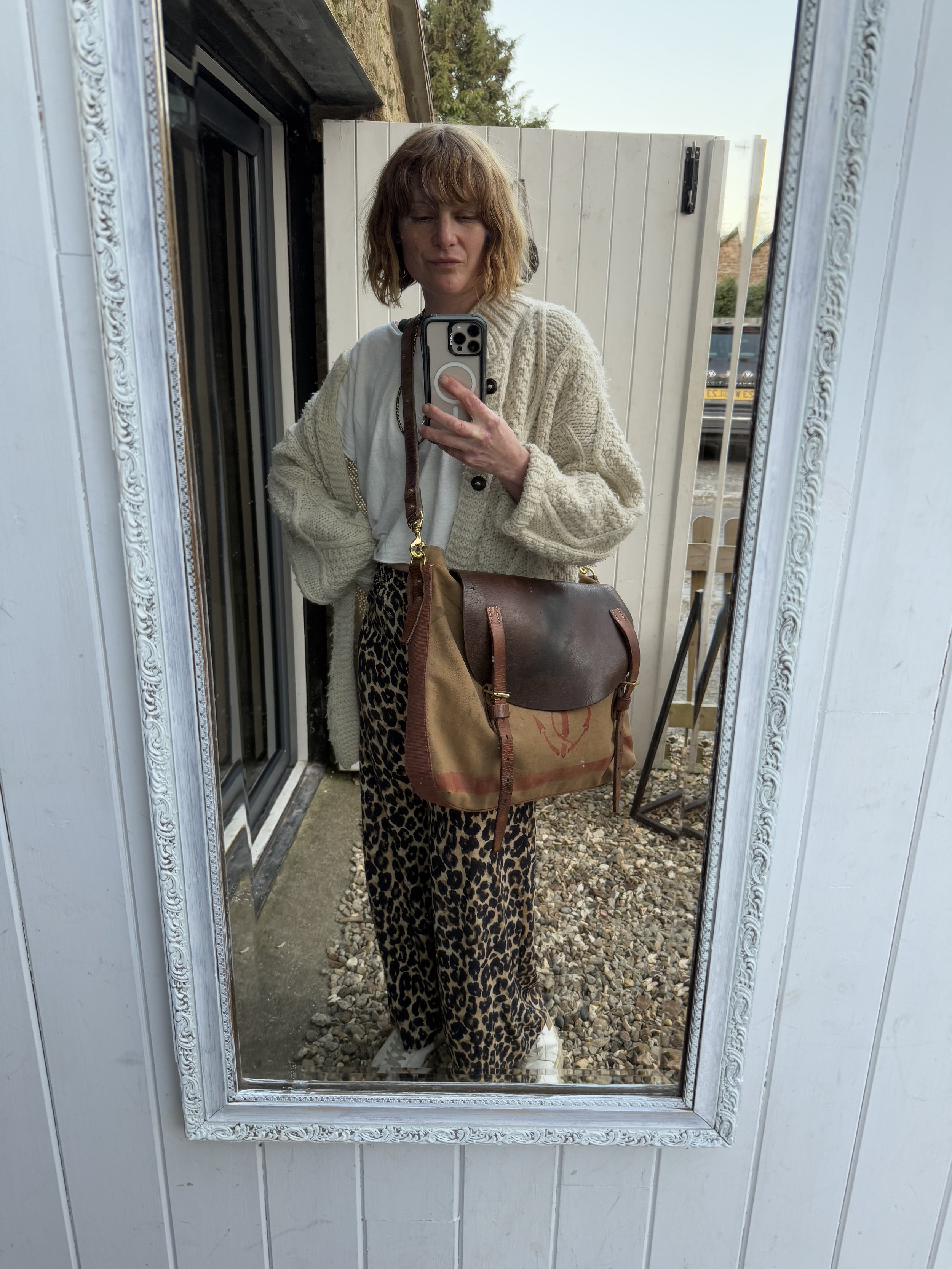 Rag of Colts Handmade Cross Body Repurposed Saddle Leather and Vintage Military Canvas Messenger Bag