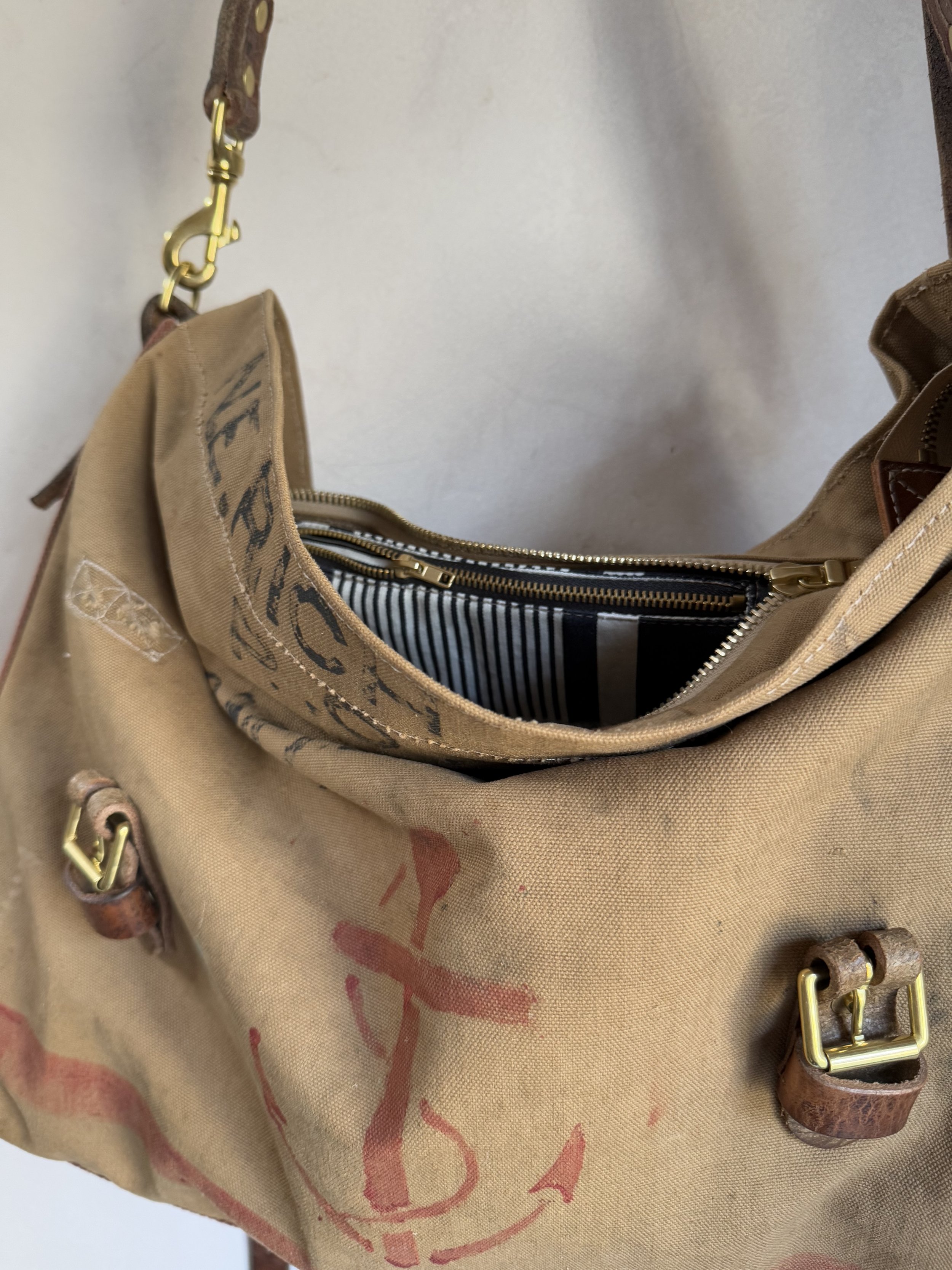 Rag of Colts Handmade Cross Body Repurposed Saddle Leather and Vintage Military Canvas Messenger Bag