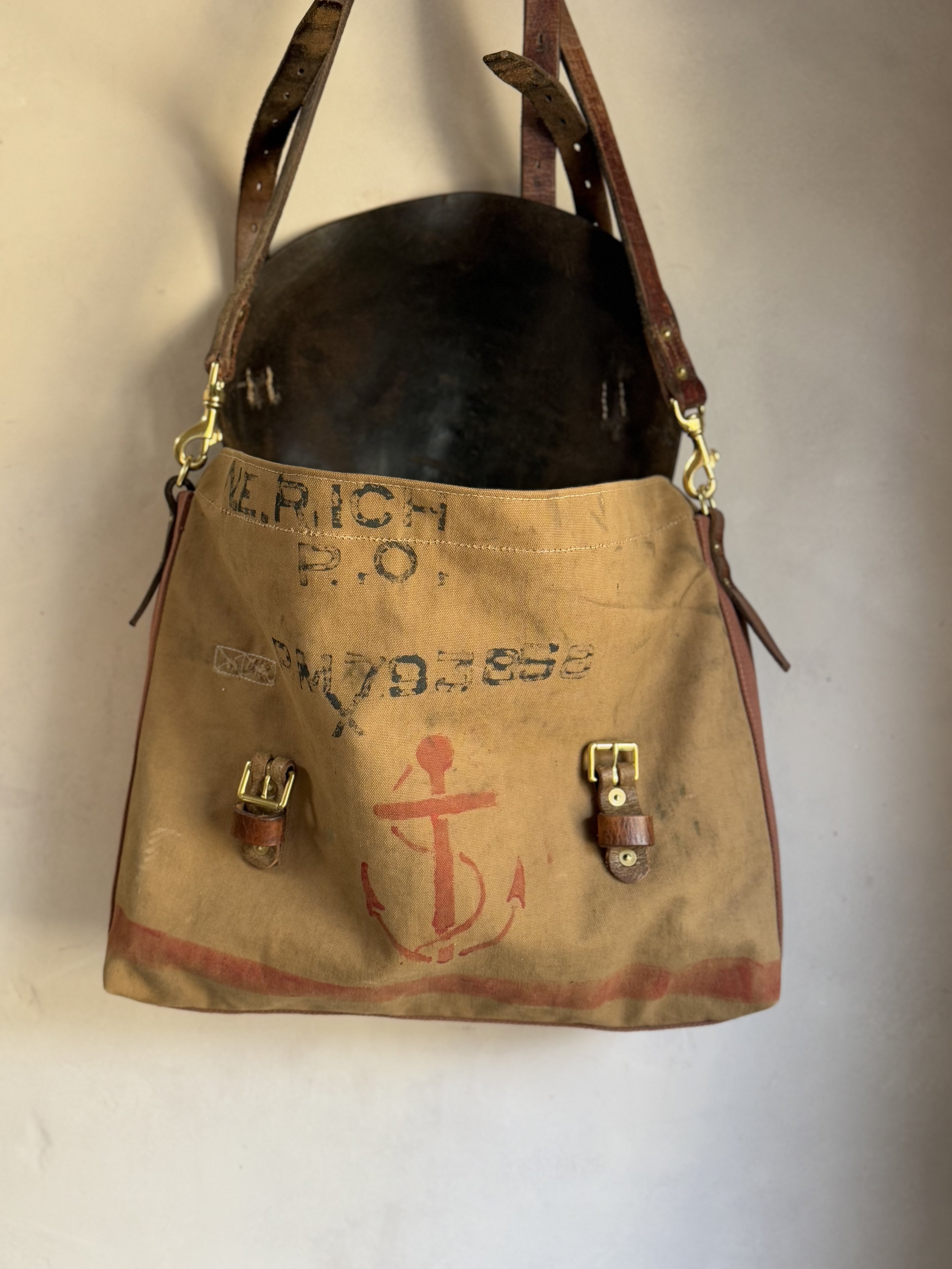Rag of Colts Handmade Cross Body Repurposed Saddle Leather and Vintage Military Canvas Messenger Bag