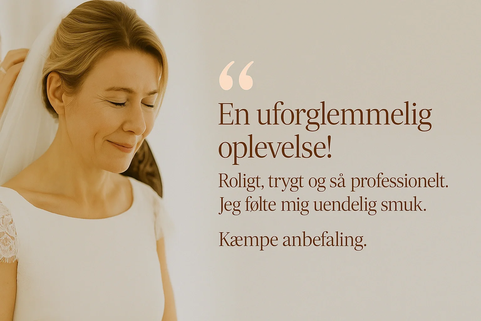 Brud får sat hår i rolige og trygge rammer – professionel brudestyling med naturligt skandinavisk look og varm anbefaling