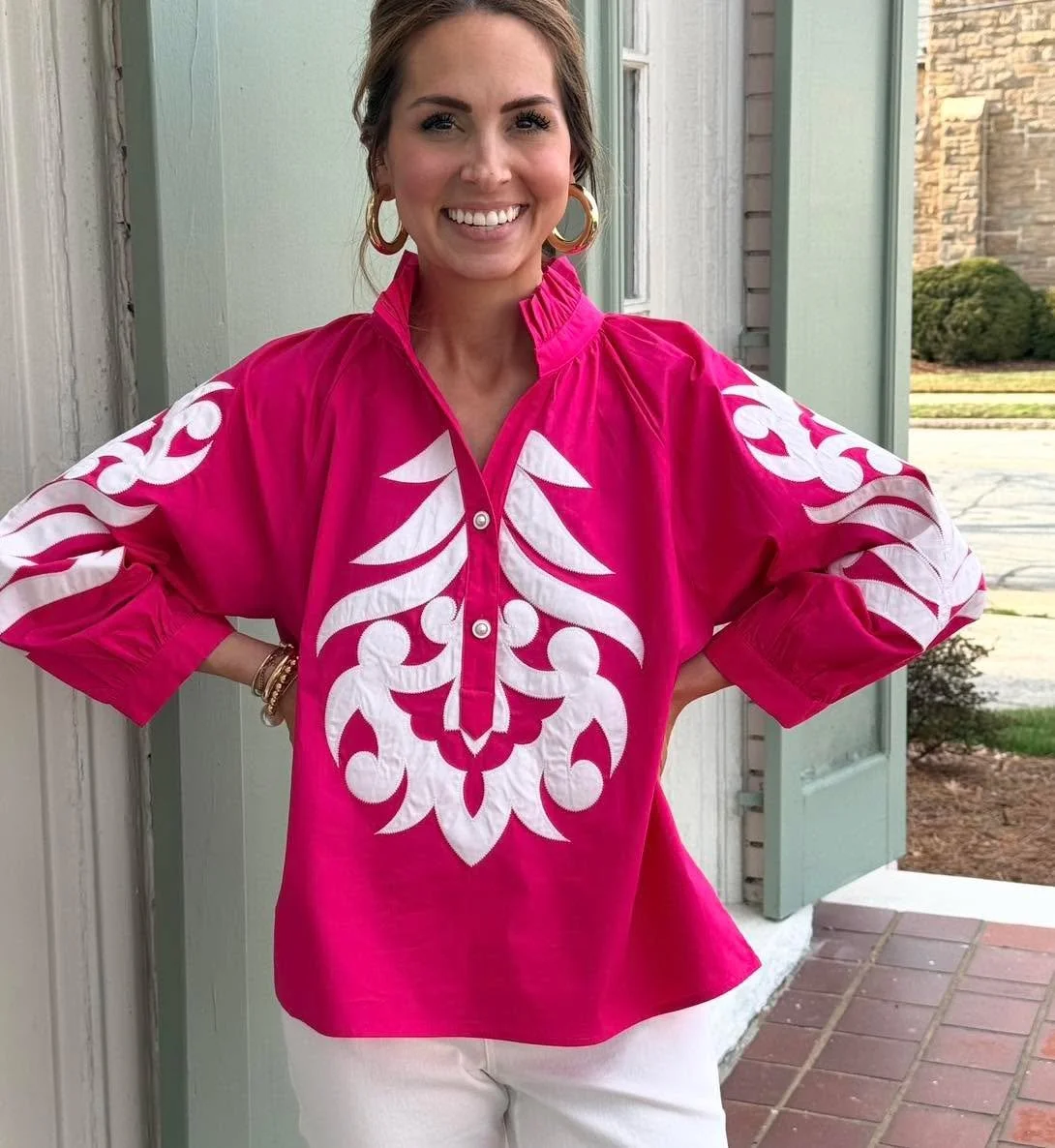 A top that does all the talking. 💕✨

This bold pink beauty with the statement white detailing is the perfect piece to brighten up your spring wardrobe. Pair it with crisp white denim and gold hoops for an effortlessly polished look.

Stop by The Cot