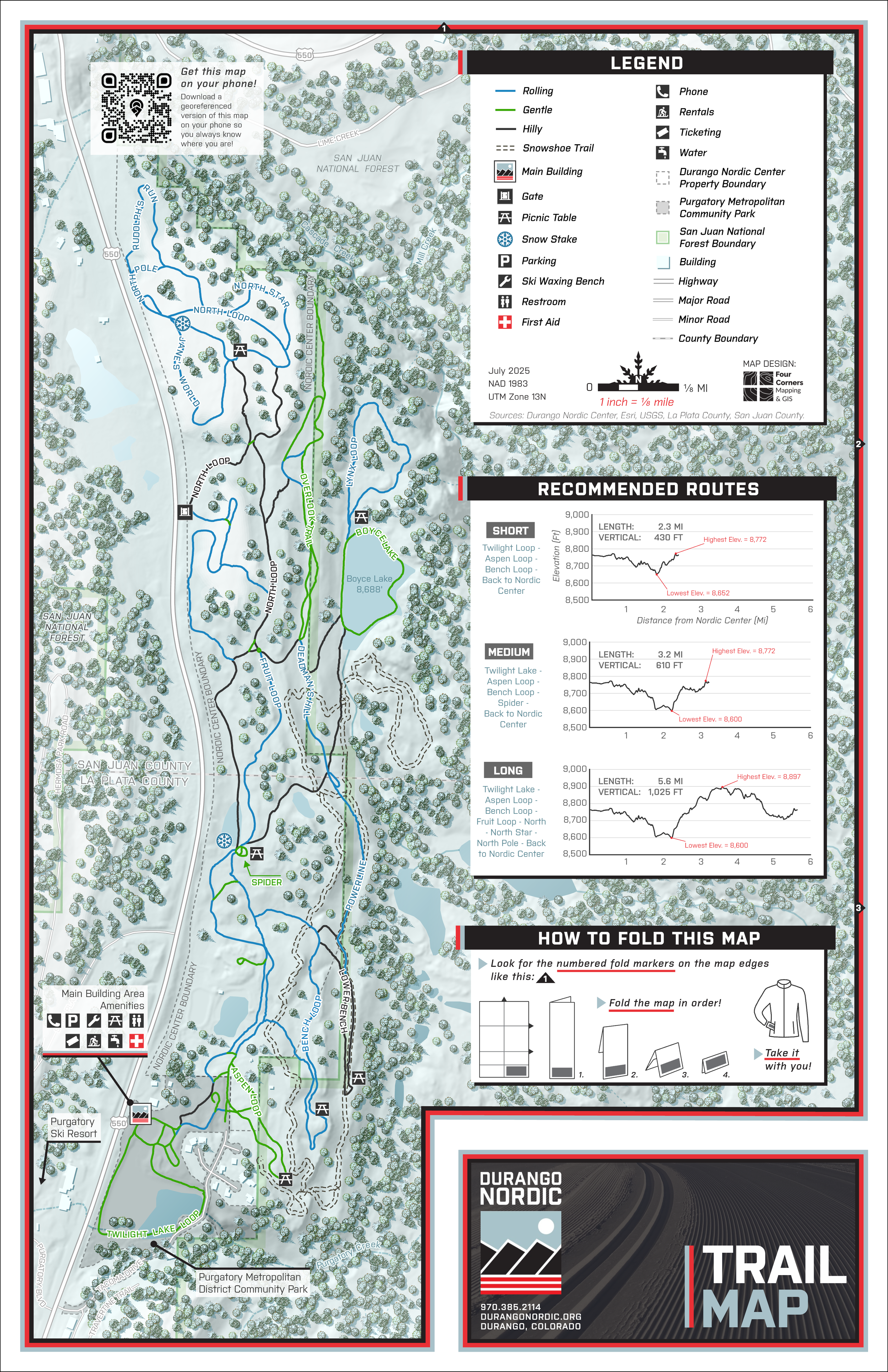 Are you a cross-country skier? What would you want in a map of cross-country ski trails? I asked myself this question, and came up with this map I designed for the Durango Nordic Ski Club in the beautiful San Juan Mountains of southwestern Colorado.