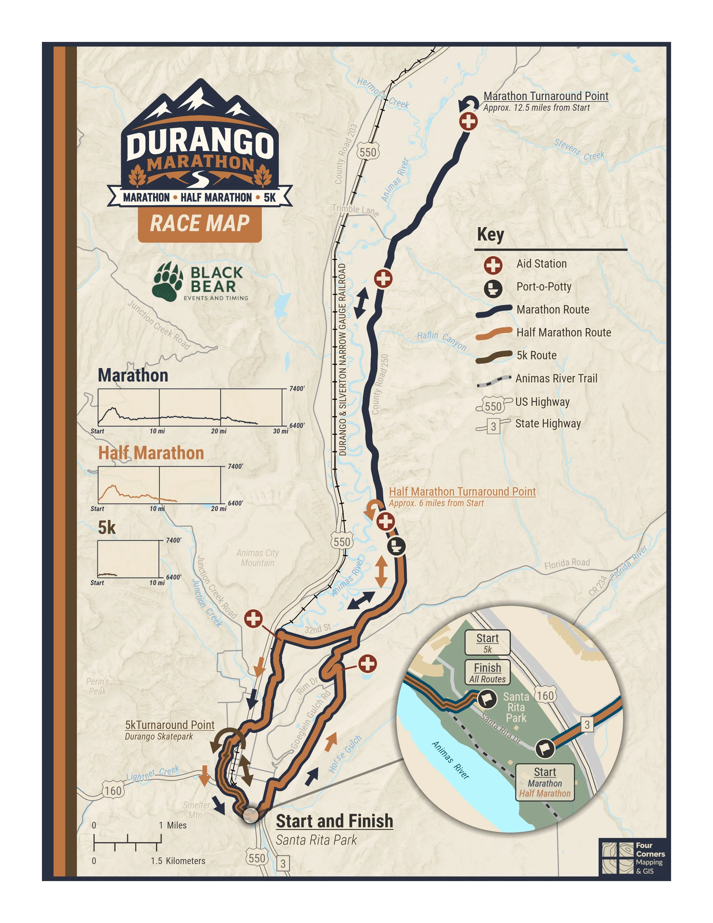 I finally got to do a race map! I basically pushed my way into making this map for the Durango Marathon, which happened October 11, 2026 in Durango, Colorado. I've run a few races, and always wanted to try my hand at making the race map that I would 