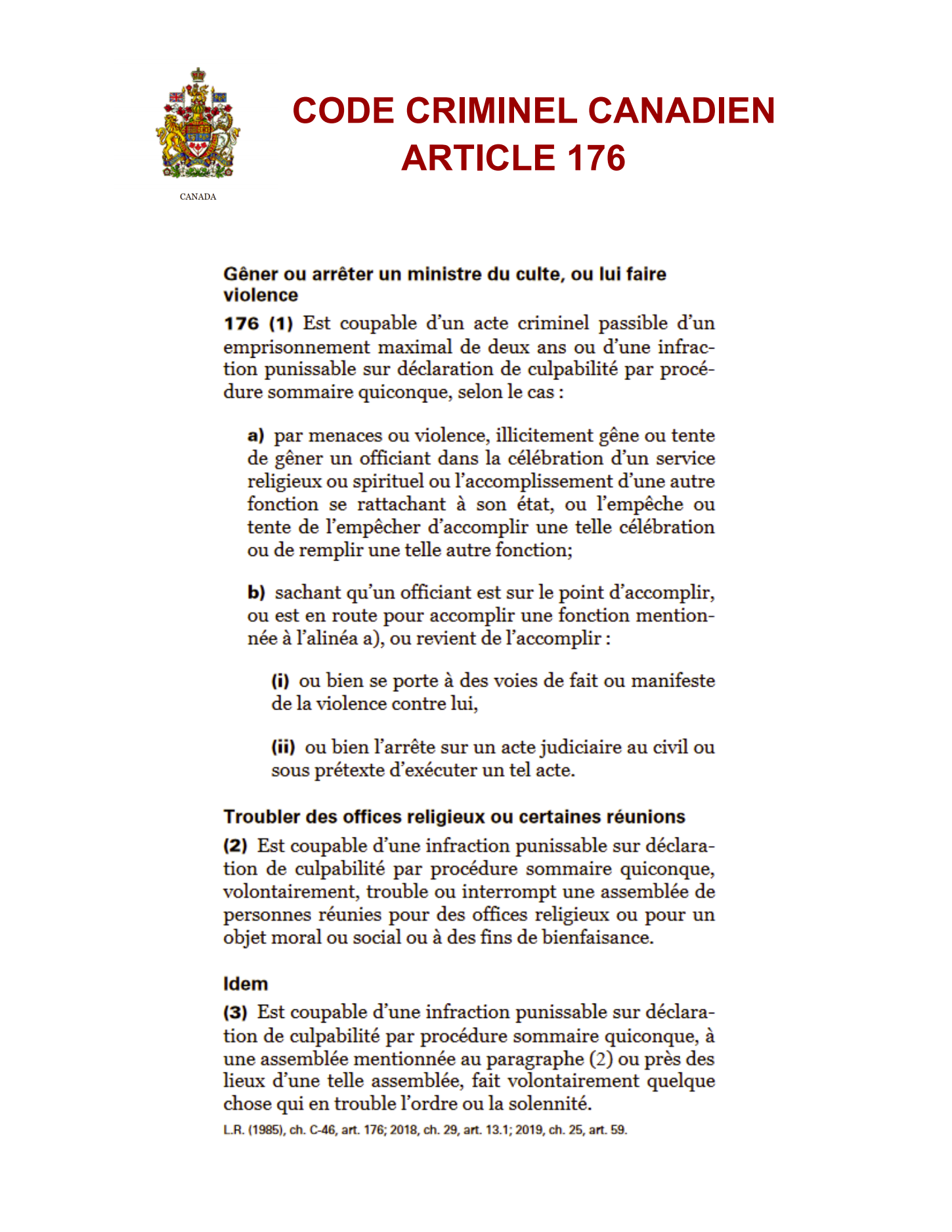Code Criminel Ekklesia Nouvelle Création