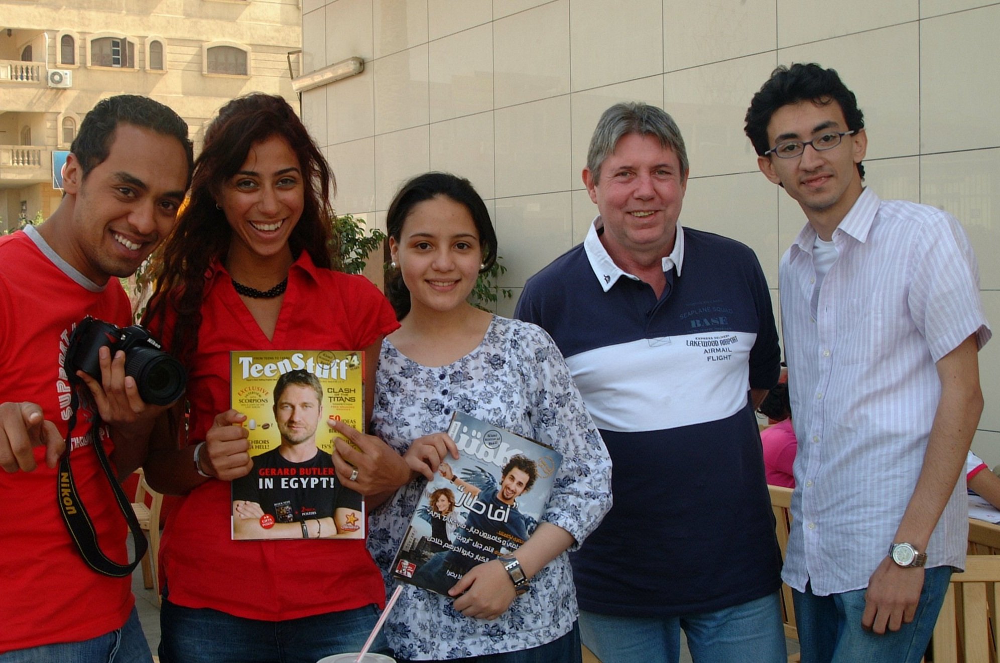 Local journalists with Eddie (second right) and Ahmed (far right)