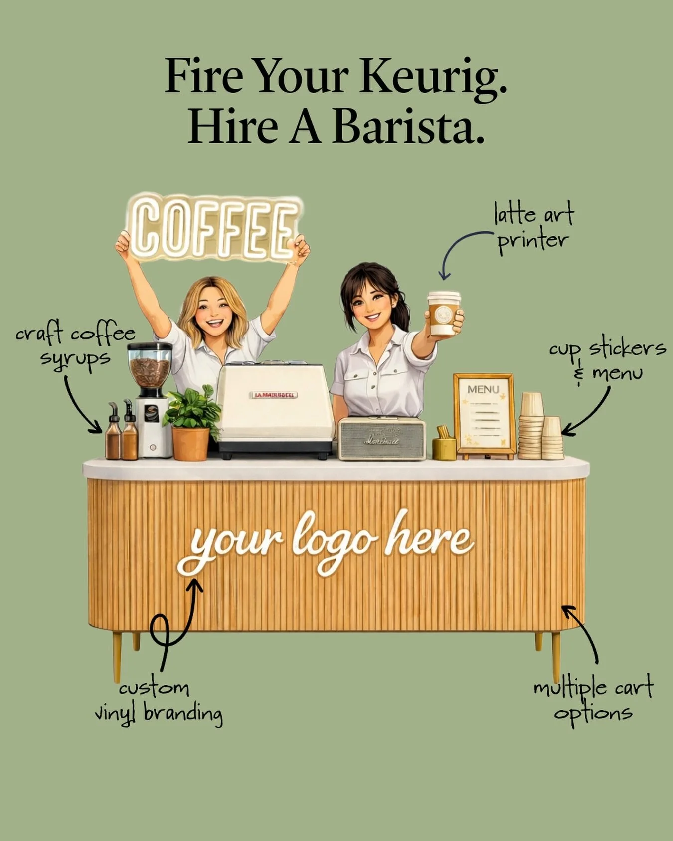 Your team deserves better than burnt breakroom coffee and sad K-cups.

We bring full espresso bars directly to offices, tenant events, and brand activations across Atlanta.

Real espresso.
Real hospitality.
Real coffee breaks.

Want to see how it wor