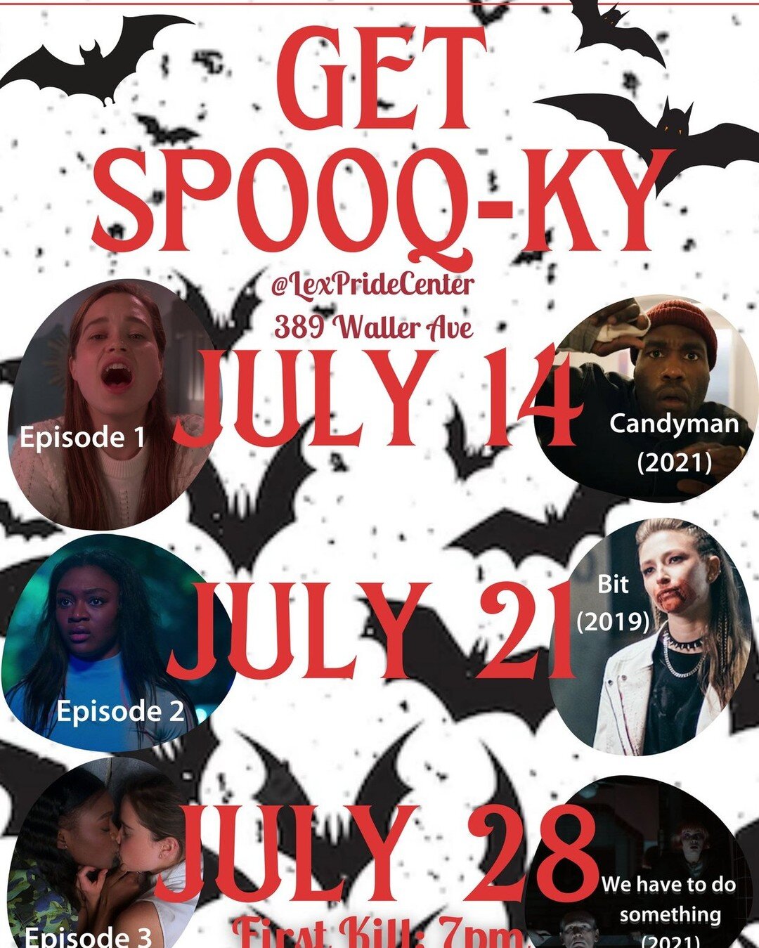 Get spooq-ky with us this July at the Lexington Pride Center. Join us to watch episodes of queer horror tv &amp; movies. We'll have a double feature every Thursday night starting with TV episode at 7:00 pm and movie at 8:30 pm. We'll have a frightful