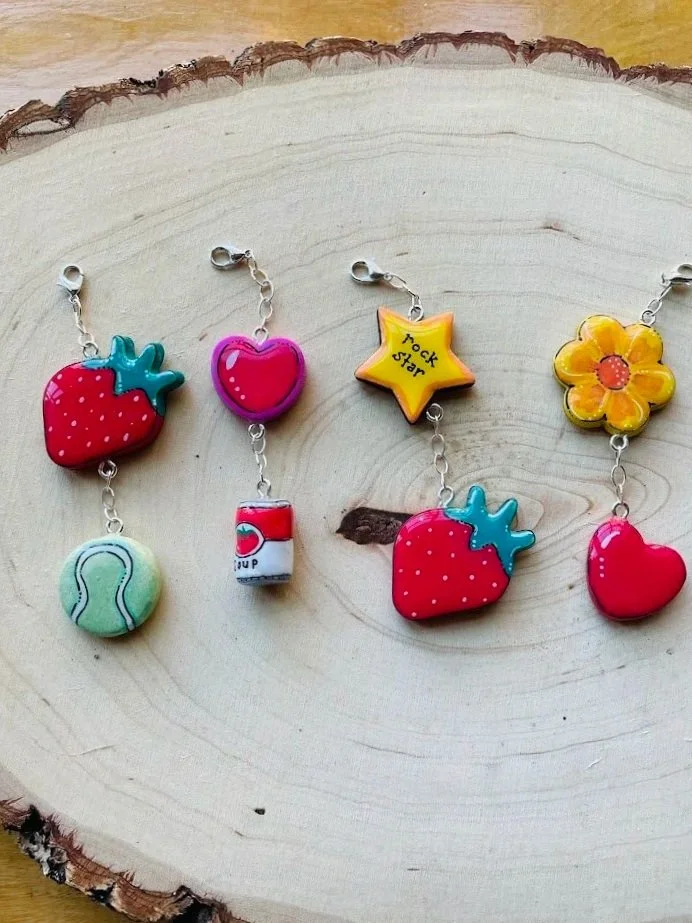Polymer clay, handpainted, acrylic paints, UVresin