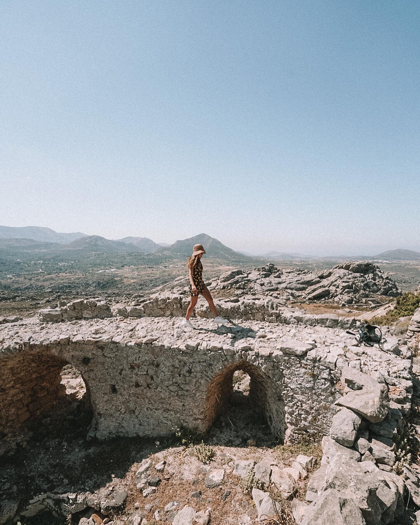 Apano Kastro hike in #naxos, #greece. 

The views and castle ruins were awesome, but the way down was not fun for me. There was no trail and you have to tread on rocks &amp; spiky vegetation (see slide 4). @skeletonshrimp would like to note he enjoye