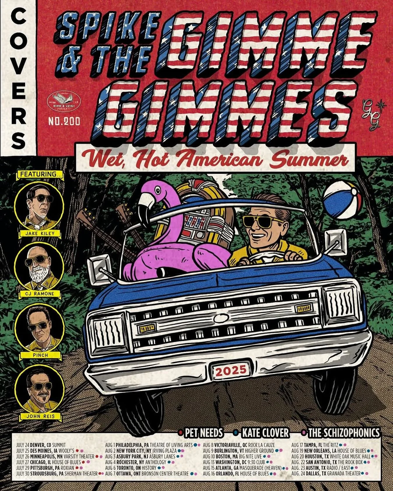 @spikeandthegimmegimmes are headed your way this summer! Get your dancing shoes 🕺💃🏻 they&rsquo;re bringing the party with @theschizophonics @kate_clover_  and @wearepetneeds 🥳🎉🪩🎶

Spike, CJ, Swami, Pinch and Jake will be getting bikini ready f
