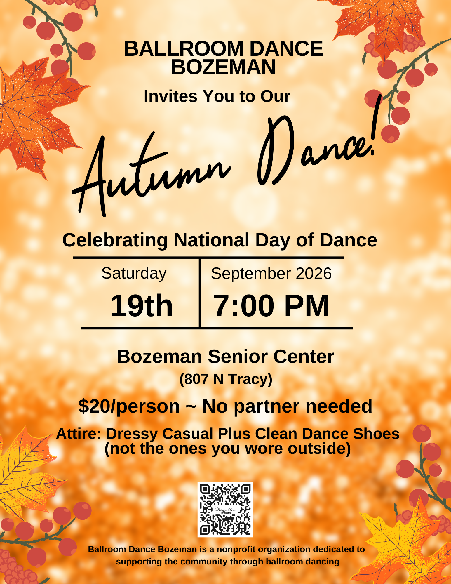 Ballroom Dance Bozeman Autumn Dance September 19, 2026; National Dance Day