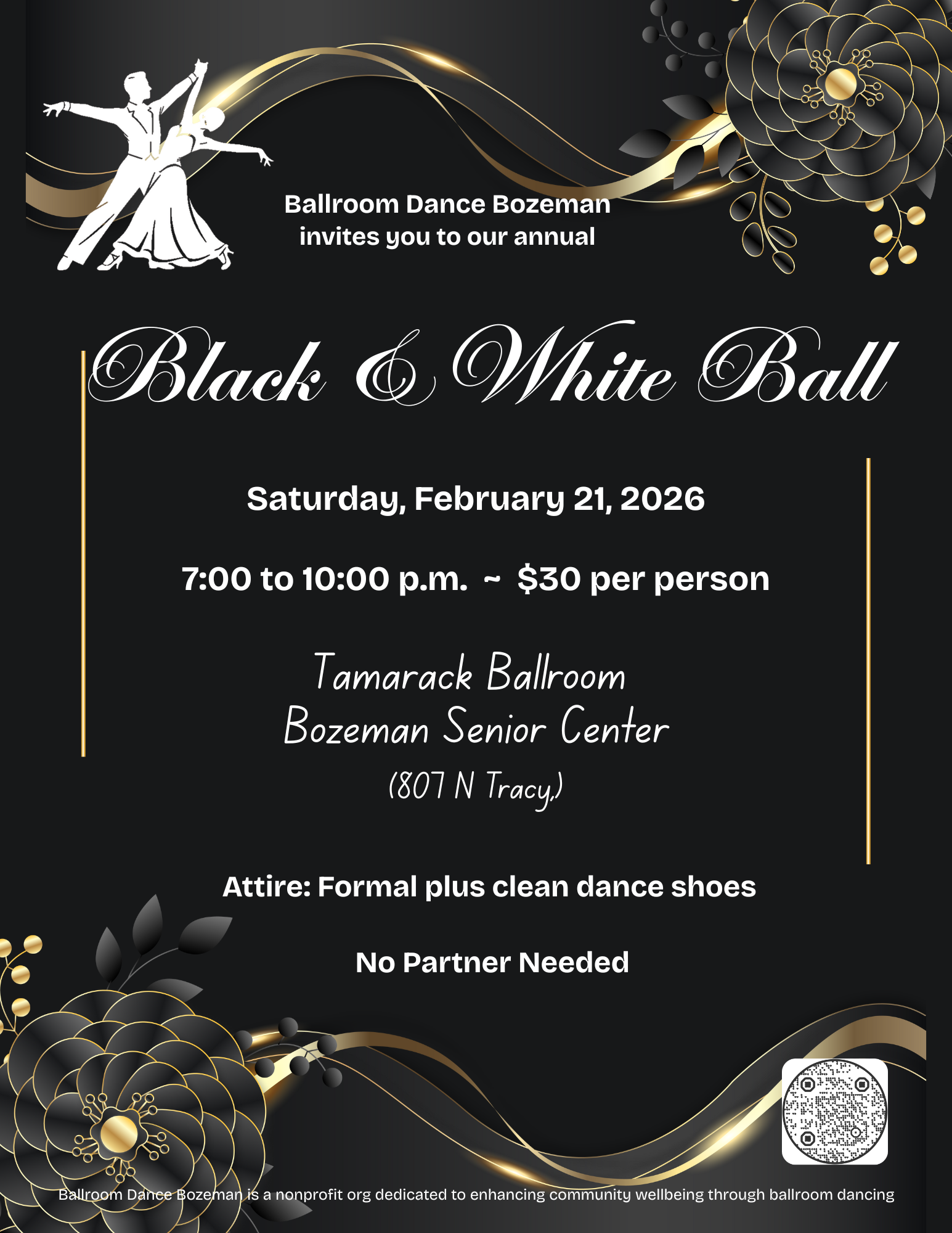 Ballroom Dance Bozeman annual Gala biggest fundraiser Black & White Ball