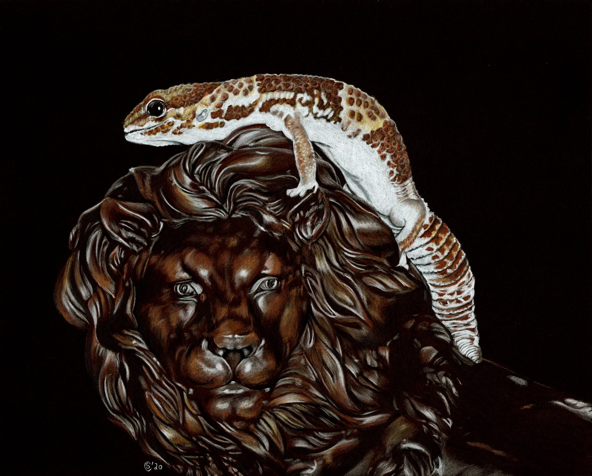African Gecko on Lion Statue Commission