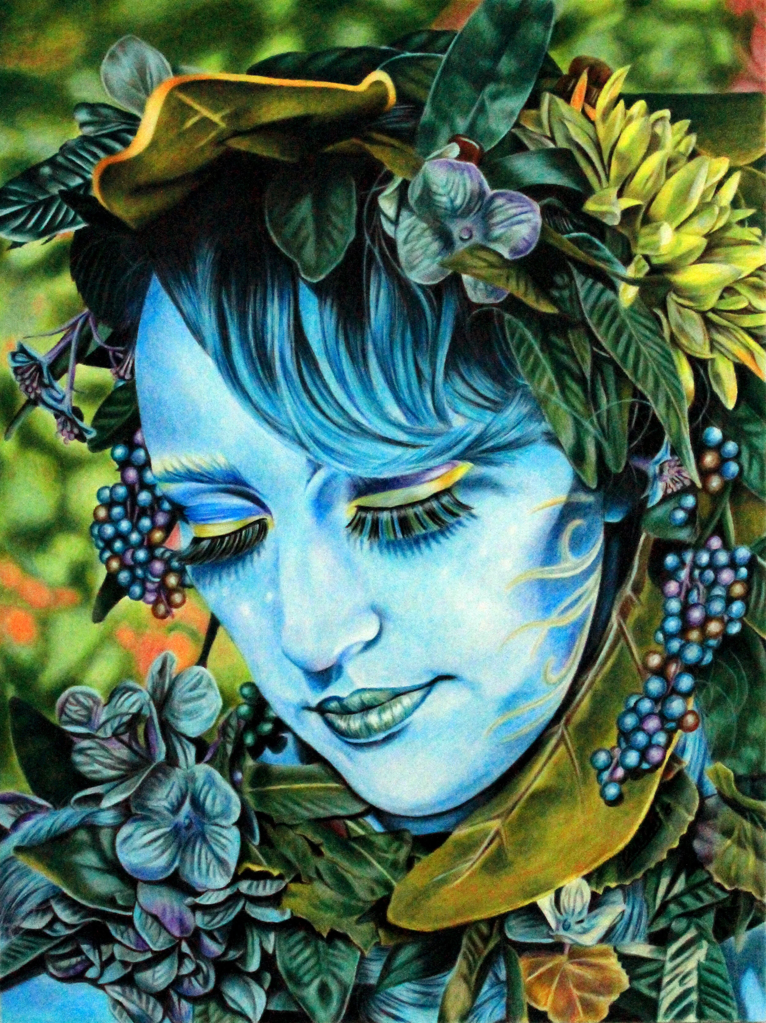 Realistic Wood Nymph Colored Pencils Painting