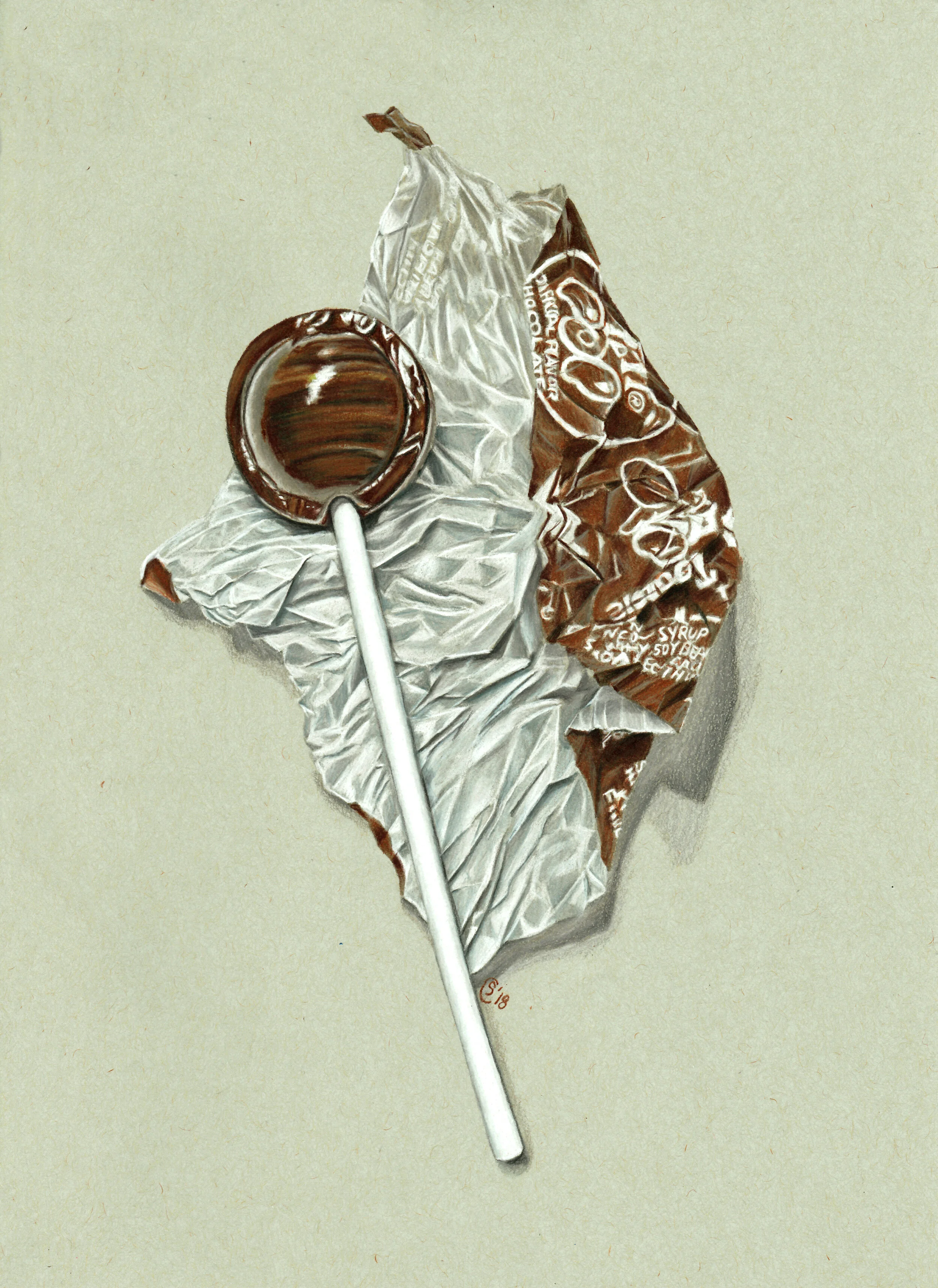 Realistic Tootsie Lollipop Colored Pencils and Mixed Media Painting