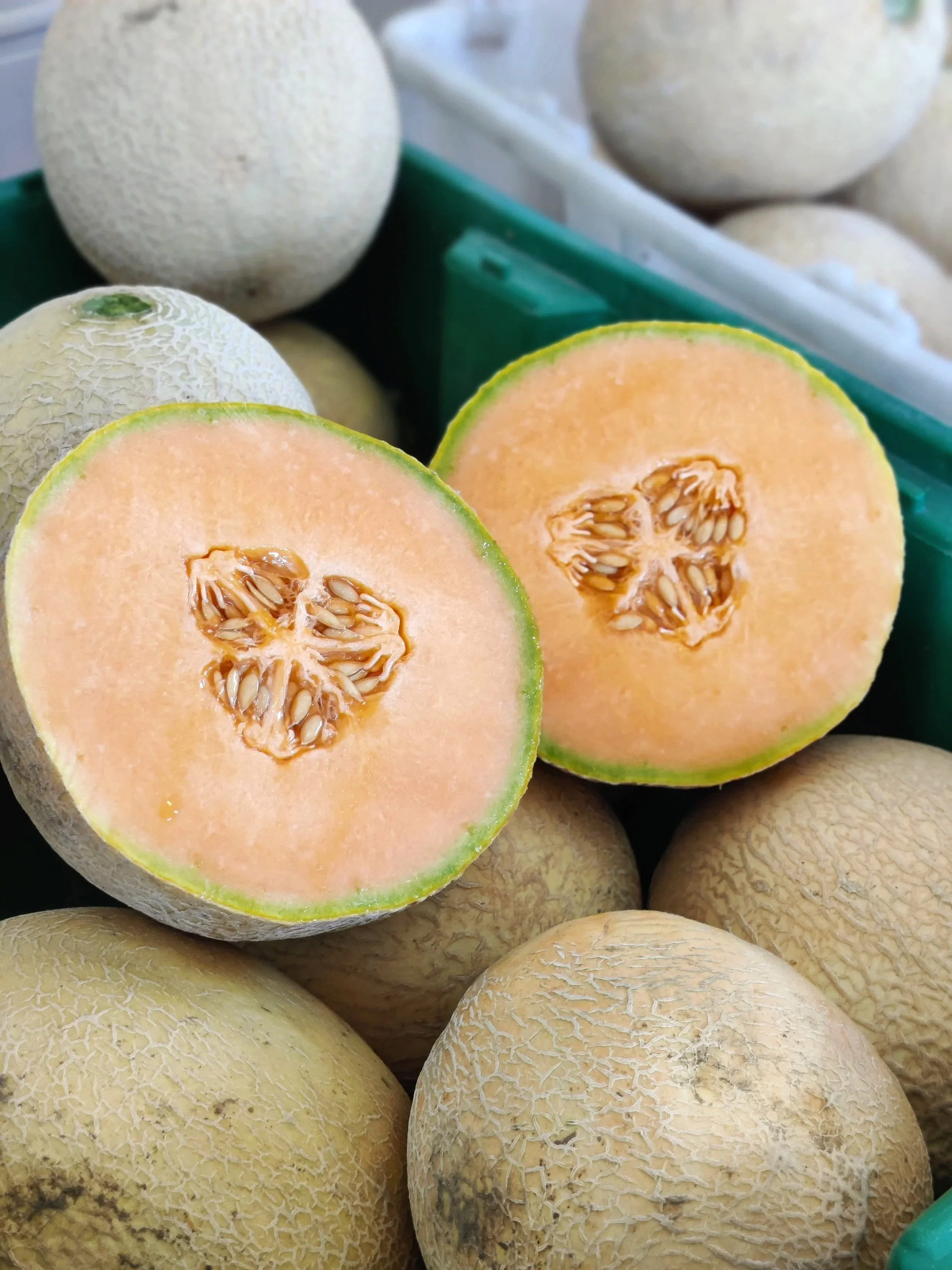 Freshly cut cantaloupe at Kelowna Fruit n Veggies