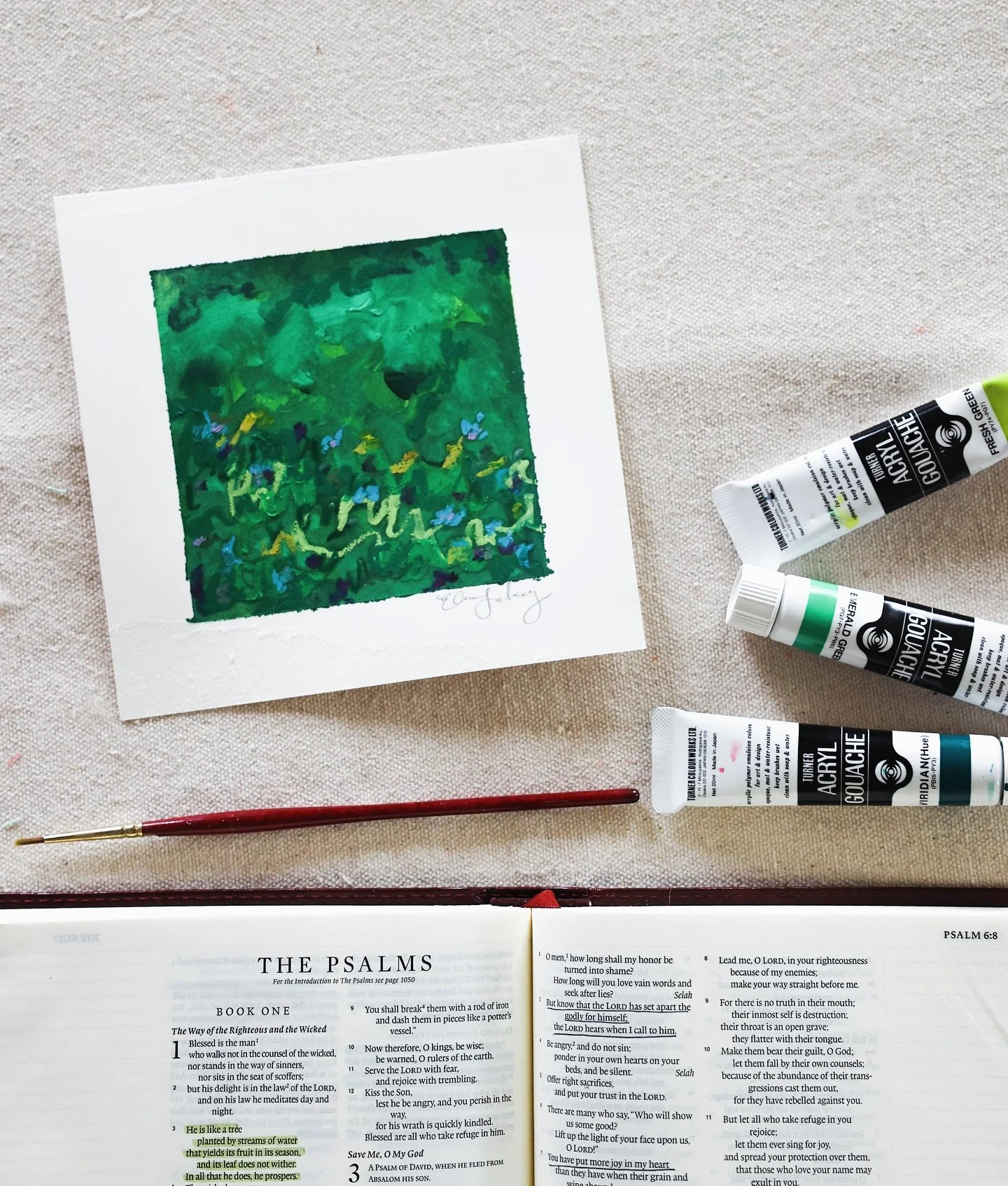 &ldquo;psalm 1&rdquo;
6x6
gouache, oil pastel

This year has really deepened my understanding of the word &ldquo;endurance.&rdquo;

Every day has felt like I&rsquo;m lost in the wilderness, wandering in circles around the desert. No compass, no map, 