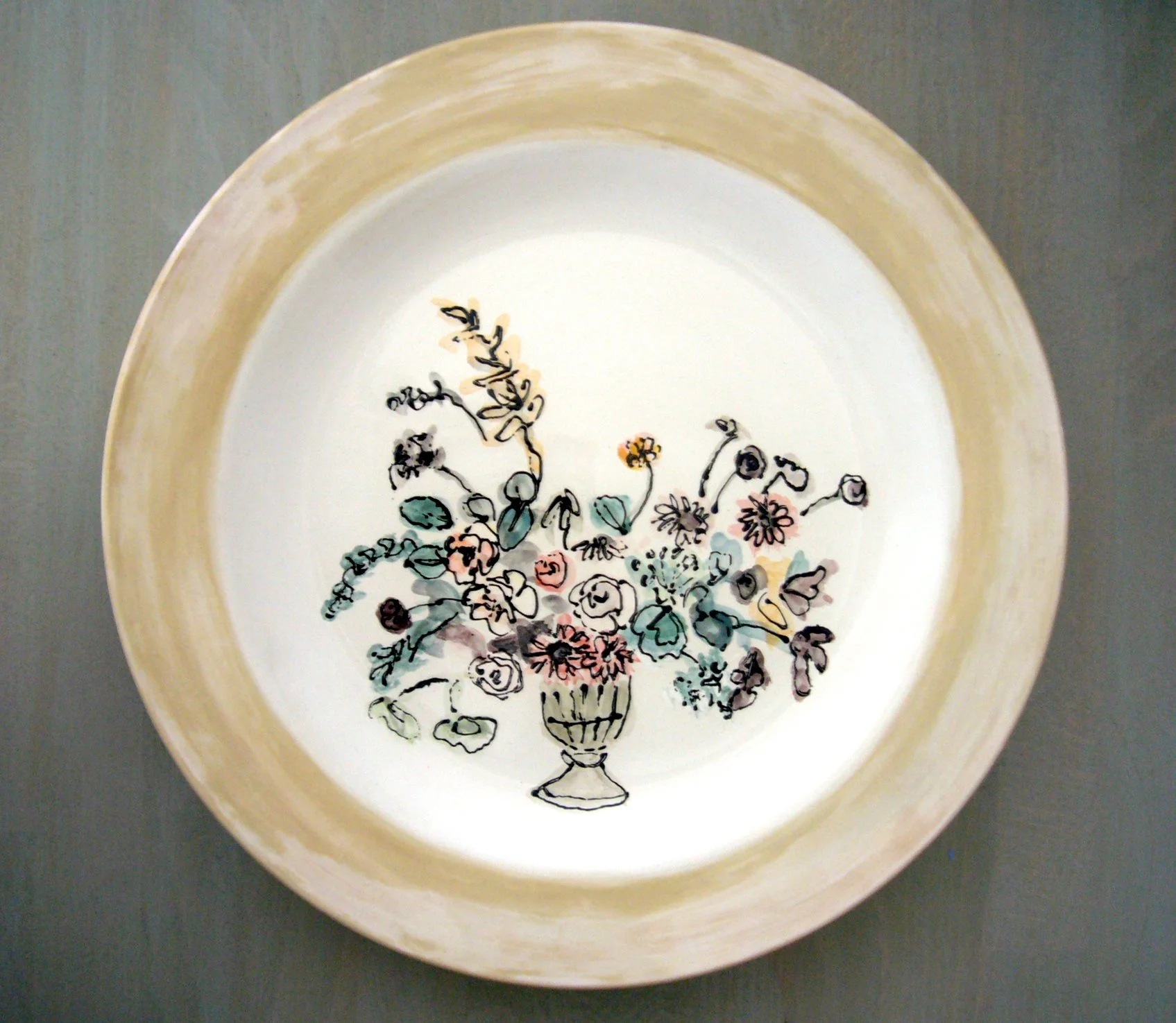 11" Hand-painted Ceramic Plate with Branches in Urn