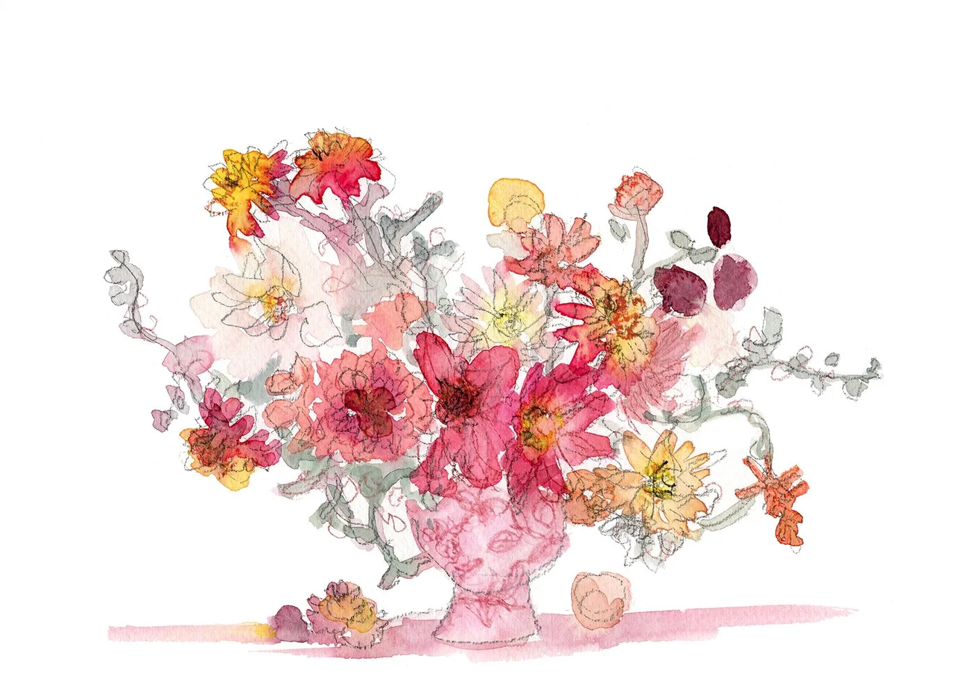 9 x 12 Watercolor Dahlias on Paper