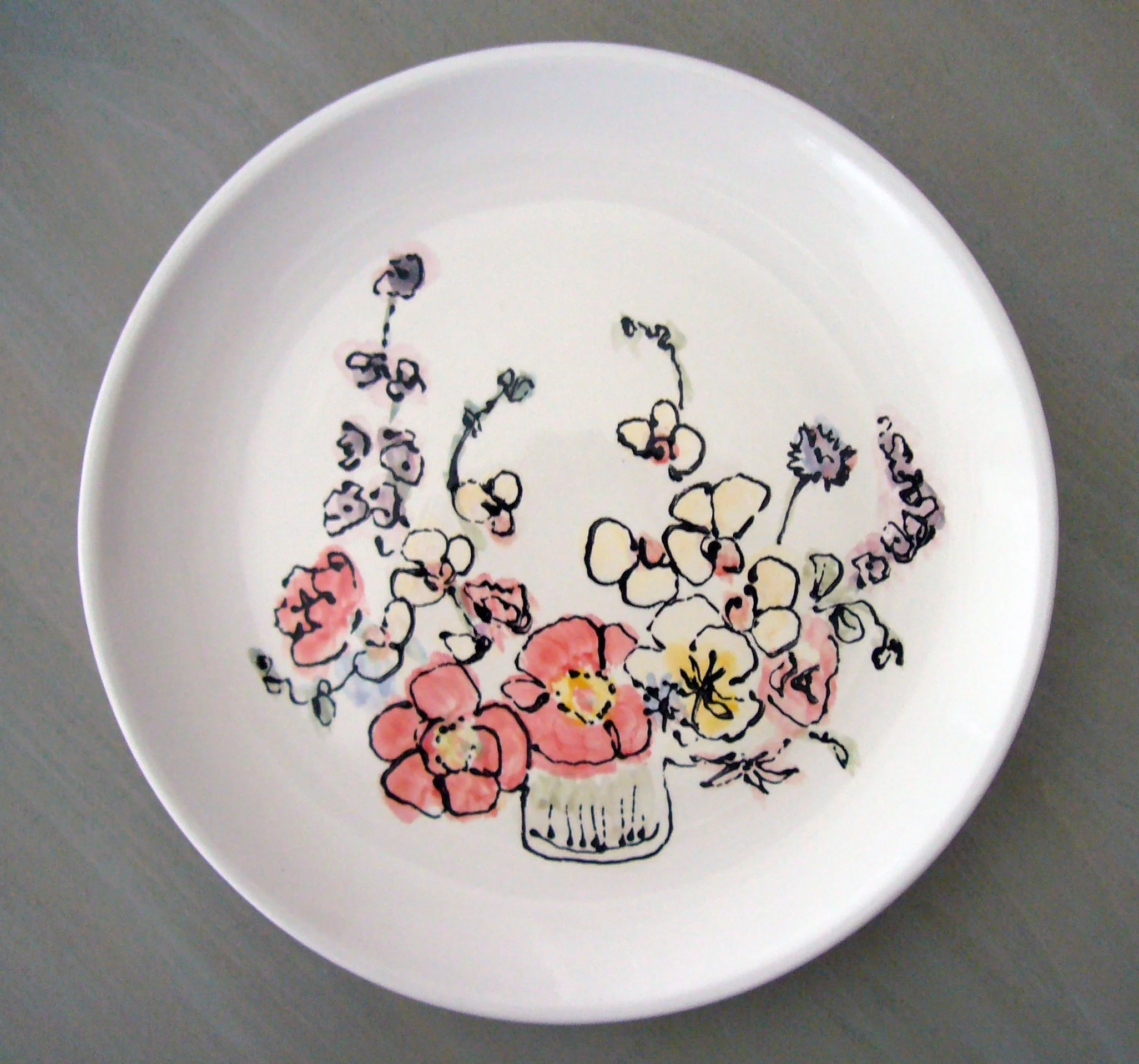 8" Hand-painted Ceramic Plate with Orchids