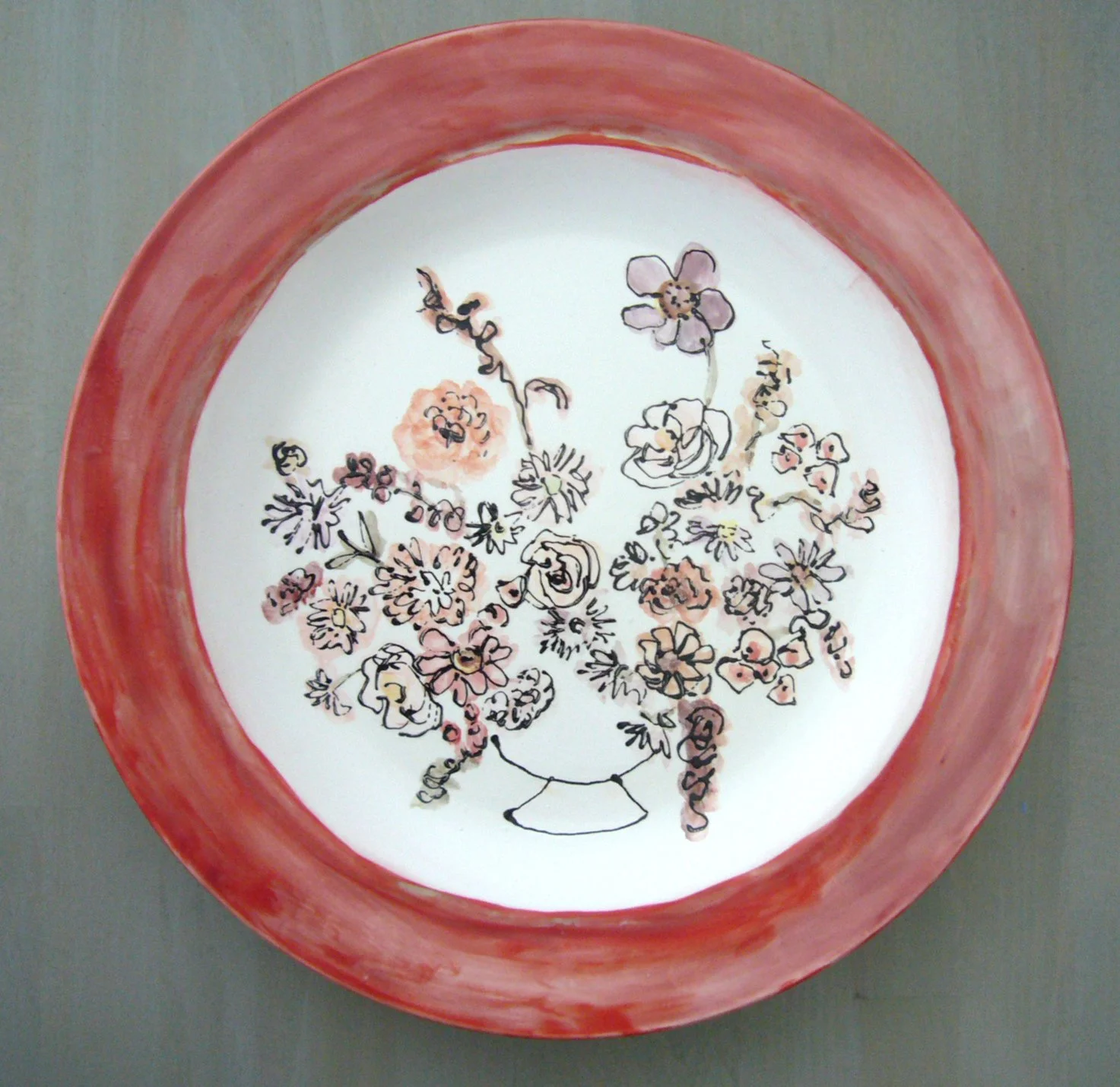 11" Hand-painted Ceramic Plate with Dahlias