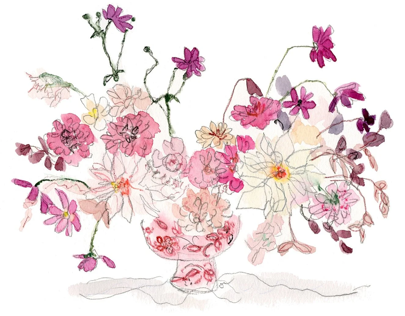 9 x 12 Watercolor Dahlias Bouquet on Paper
