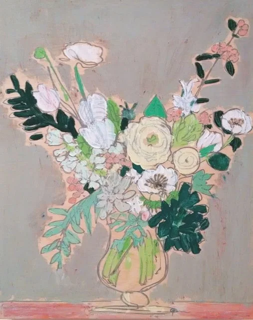 20 x 16 Bouquet with Tulips, Anemones, and Echeveria on Wood Panel