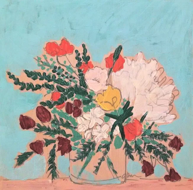 12 x 12 Winter Bouquet with Branches and Berries on Wood Panel