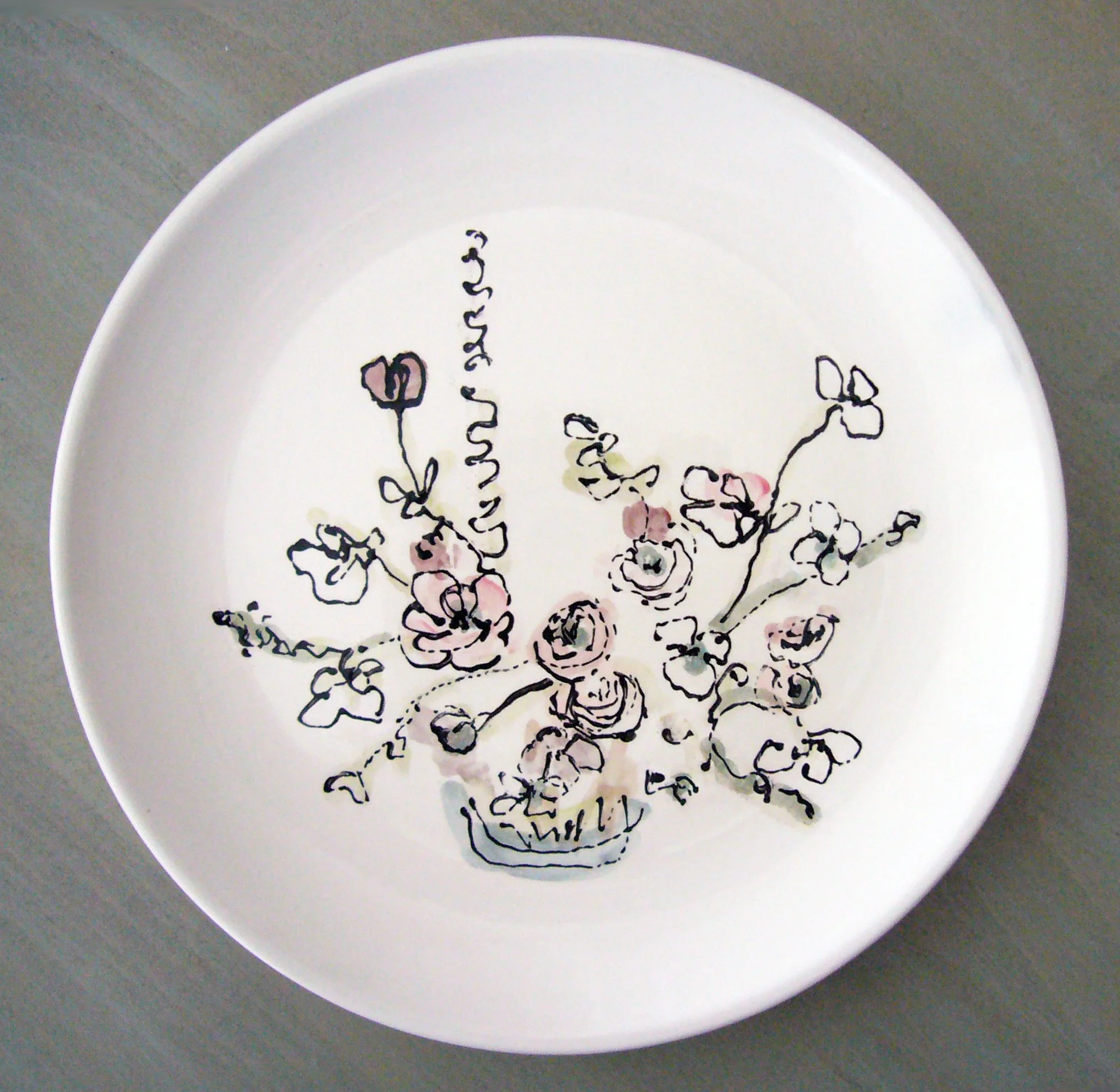 8" Hand-painted Ceramic Plate with Ranunculus
