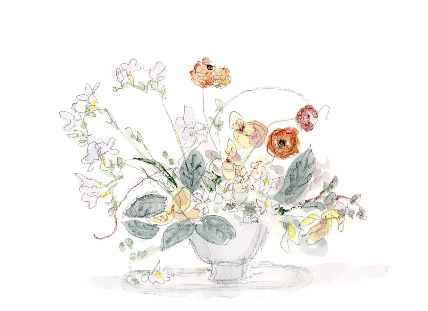 9 x 12 Watercolor Spring Ranunculus Bouquet on Paper