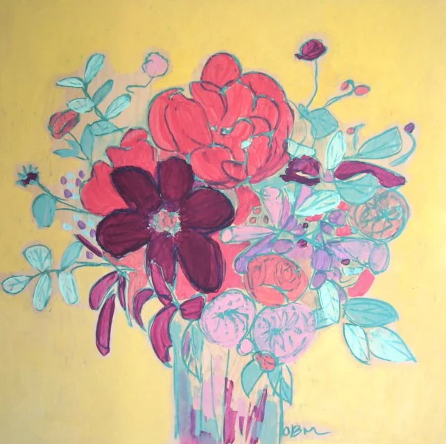 30 x 30 Clematis and Peonies on Wood Panel