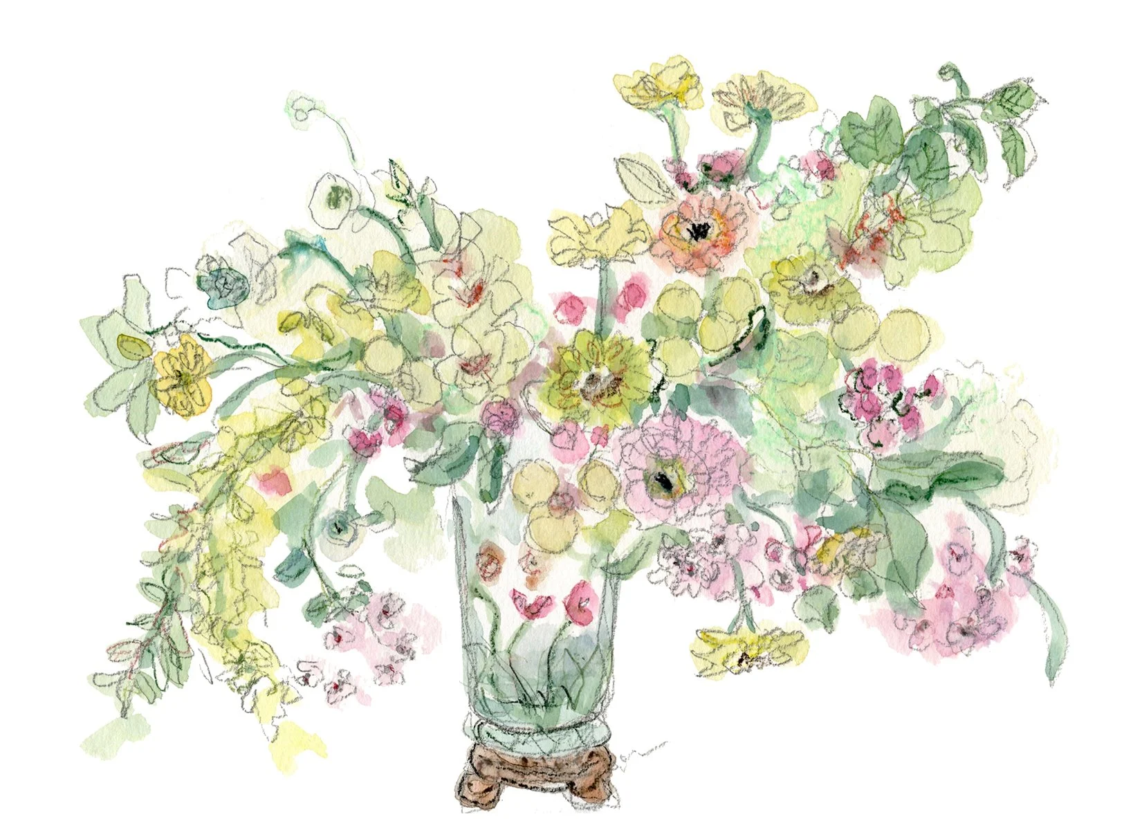 9 x 12 Watercolor Hydrangea and Branches Bouquet on Paper