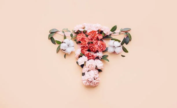 Uterus made of flowers with ovaries made of leaves