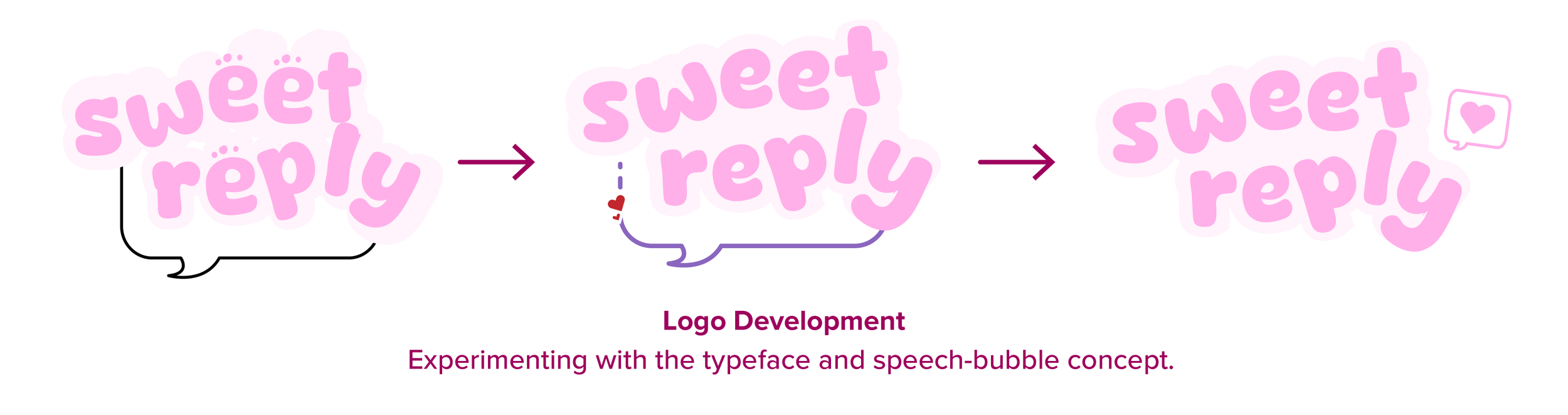 Logo Development: Experimenting with the typeface and speech-bubble concept.