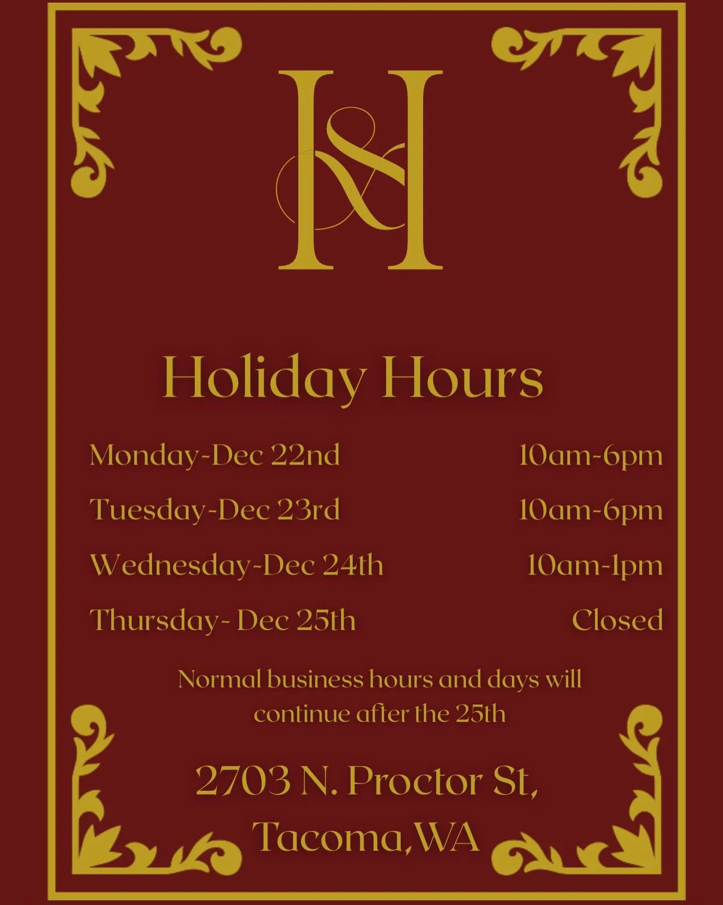 Reminder of our Holiday Hours next week at the apothecary! Still plenty of time to stop in and find something special to celebrate the ones you care for ❤️
