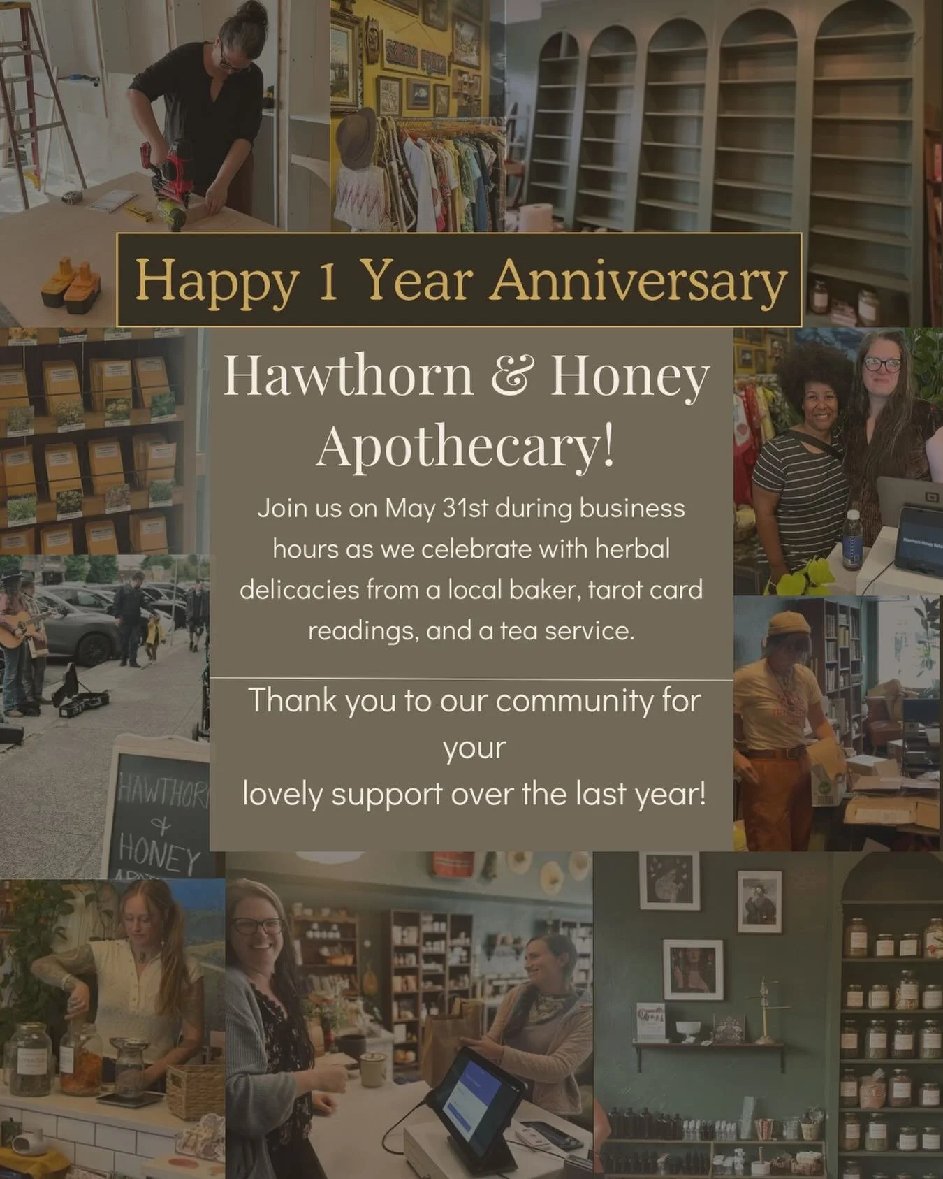 The Hawthorn and Honey Apothecary turns ONE this Sunday, May 31st and we wanted to offer a heartfelt thank you to this beautiful community that has supported us ❤️

Over the past year, we have met so many curious minds, open hearts, whimsical spirits
