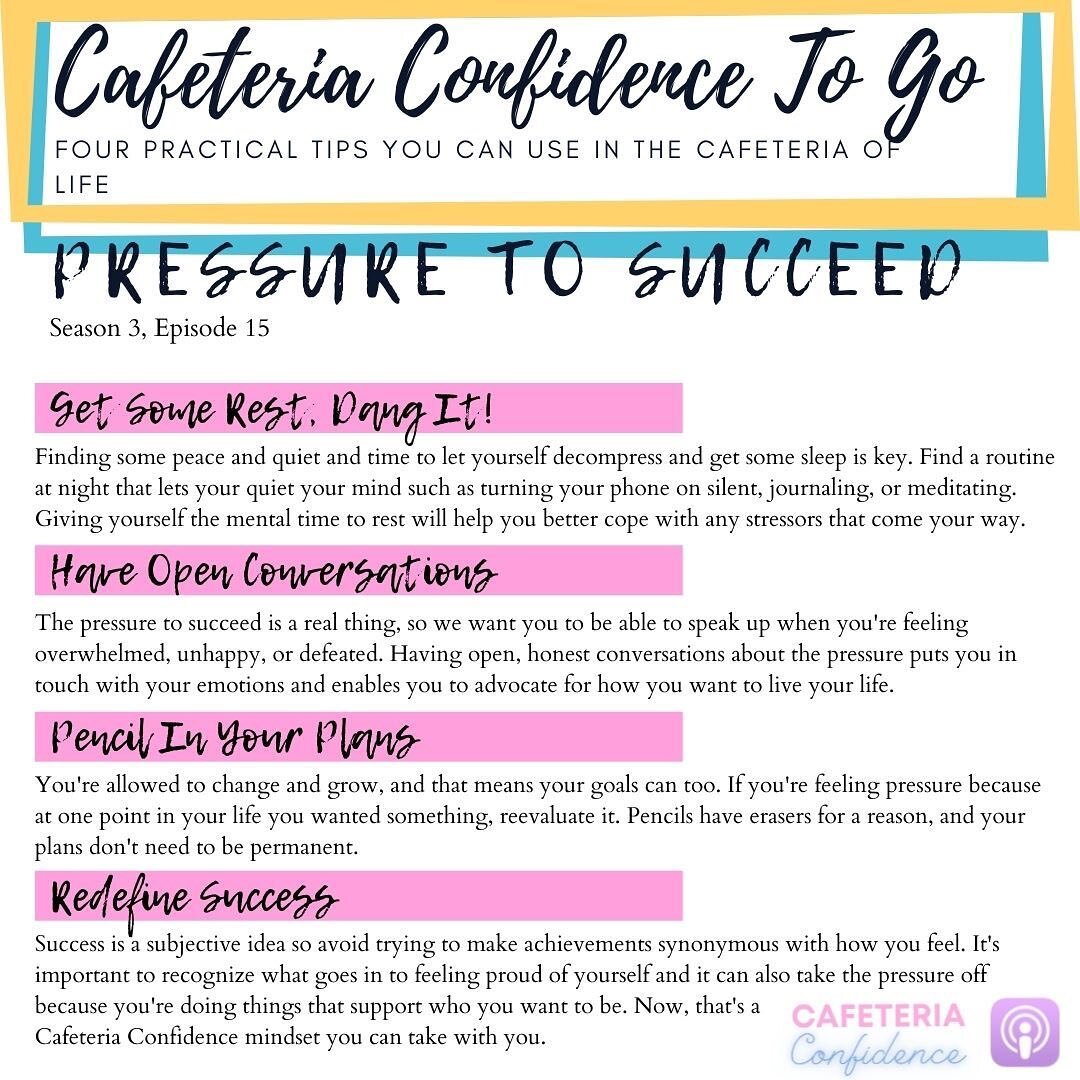 ☀️To Go Tips☀️ to help you manage feeling pressure to succeed. 

#cafeteriaconfidencepod #cafeteriaconfidence #podcastforkids #podcastforteens #podcastforteengirls #podcastforteenagers #podcastforparents #parentingpodcast #teenpodcast #tweenpodcasts 