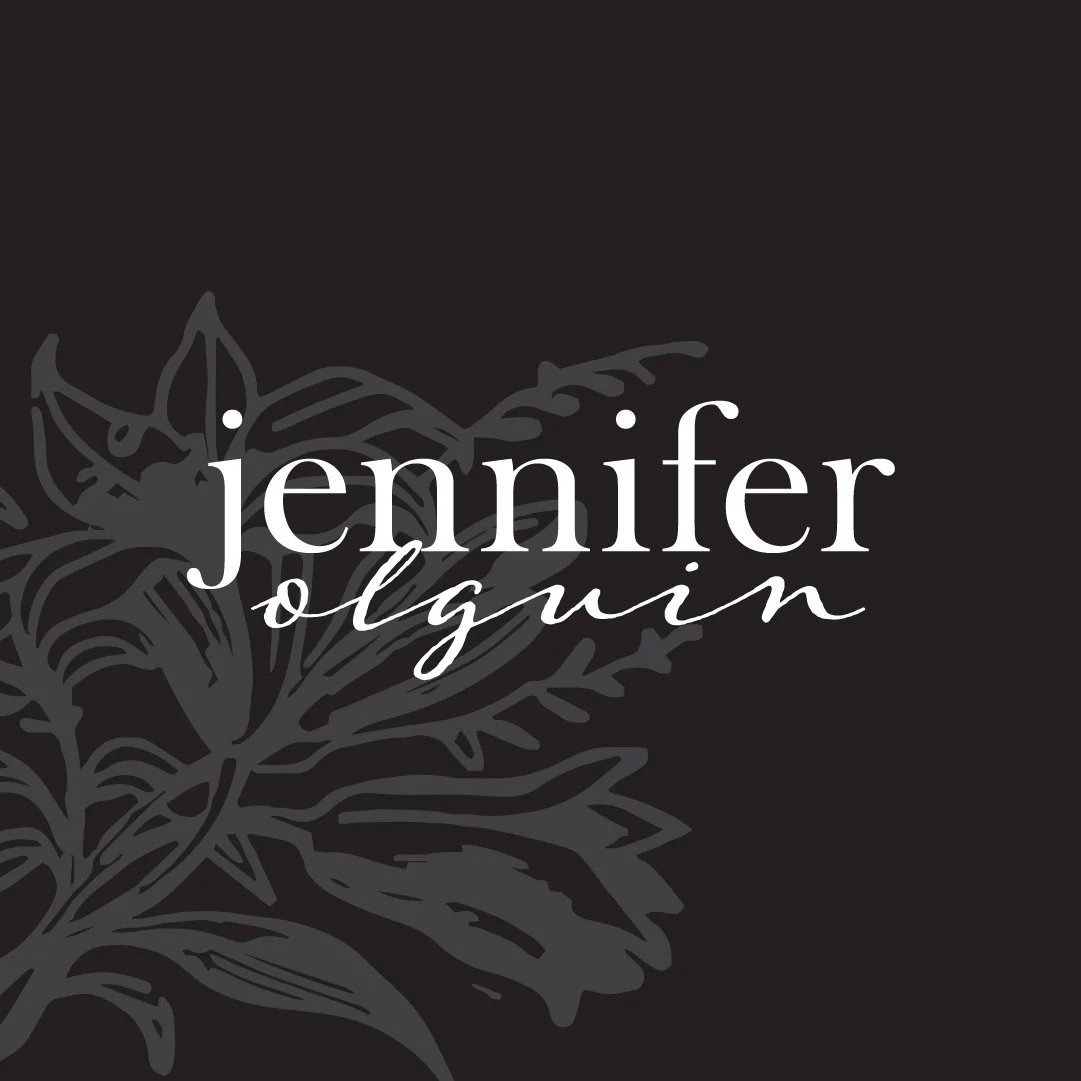 Image of the Jennifer Olguin logo with floral design elements in the background.