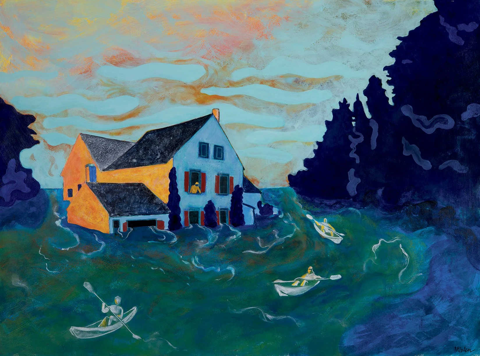 Agency & deregulation (remapping the river), 30 x 22", acrylic on rives bfk (sold), 2021