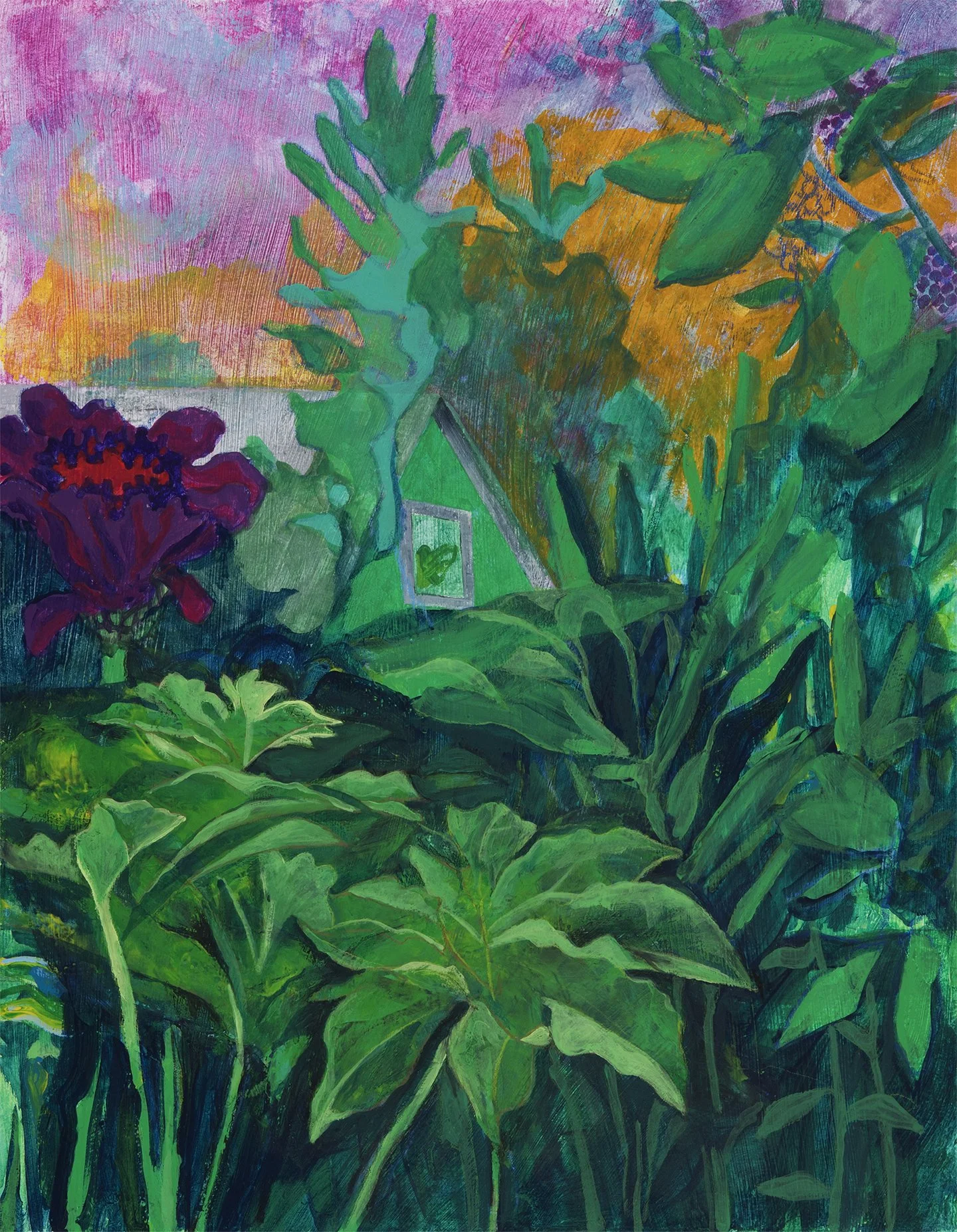 Overgrown; 15 x 18.25", flashe on rives bfk; 2024
