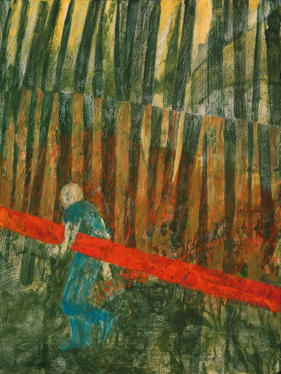 Walking Home, 11 x 14.8”, Flashe on RIves BFK,  2026
