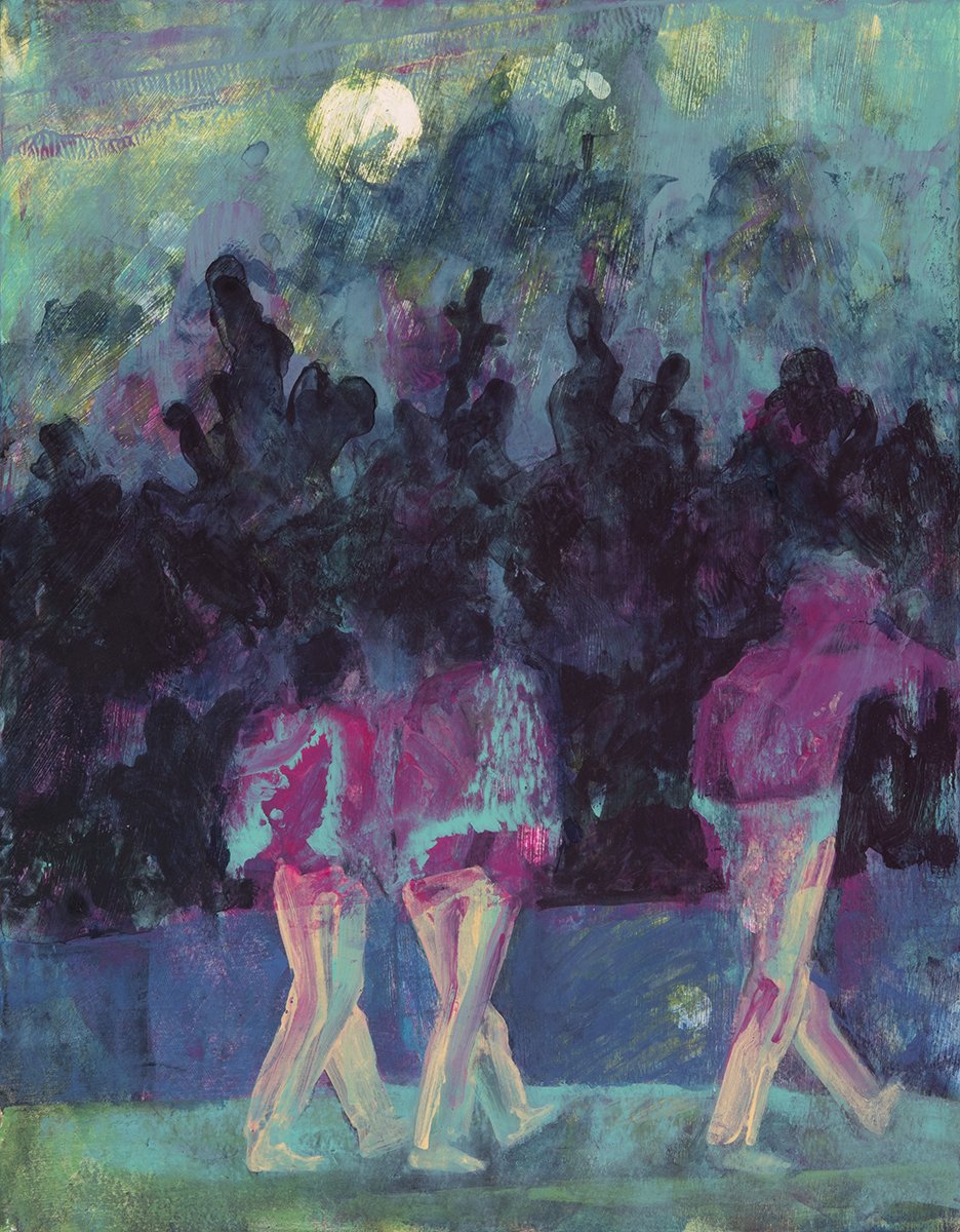 Night stroll, 11 x 14.25”, Flashe on RIves BFK,  2026