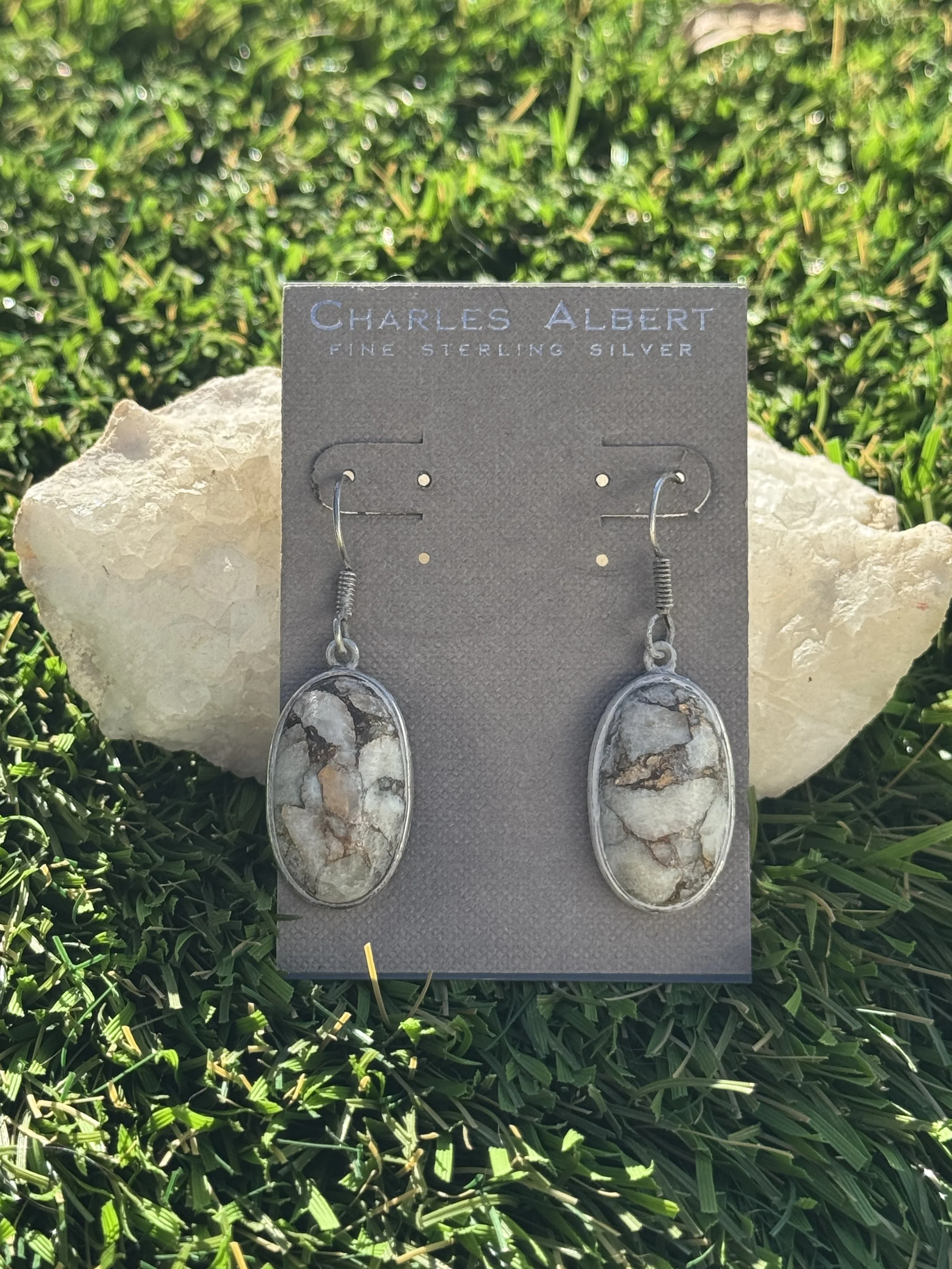Charles Albert Sterling Silver 925 Quartz wth Metal Matrix Dangle Earrings