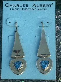 Charles Albert Alchemia Gold Blue Gemstone Dangle Earrings