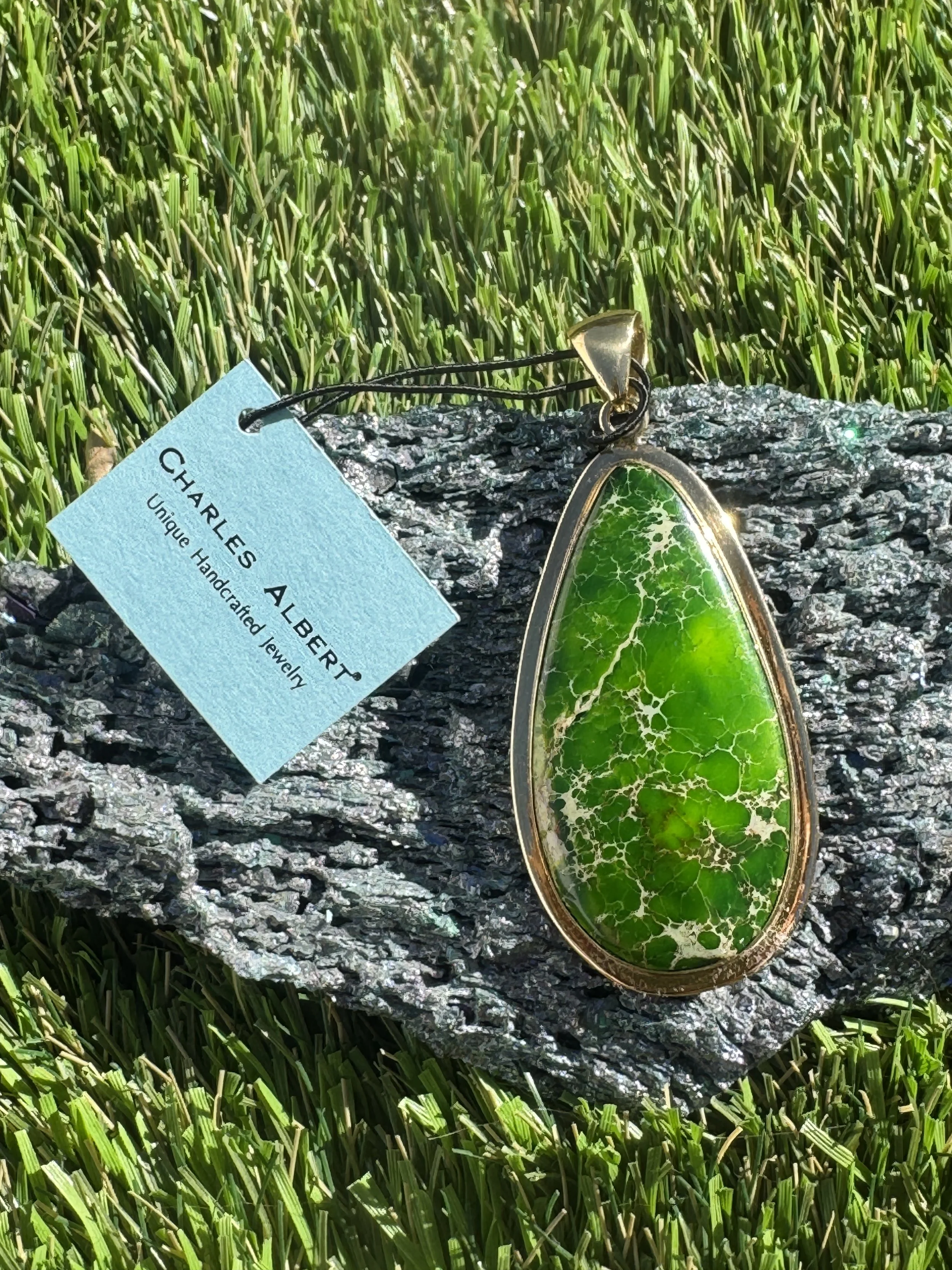 Charles Albert Green Jasper Alchemia Gold Bold Large Pendant
