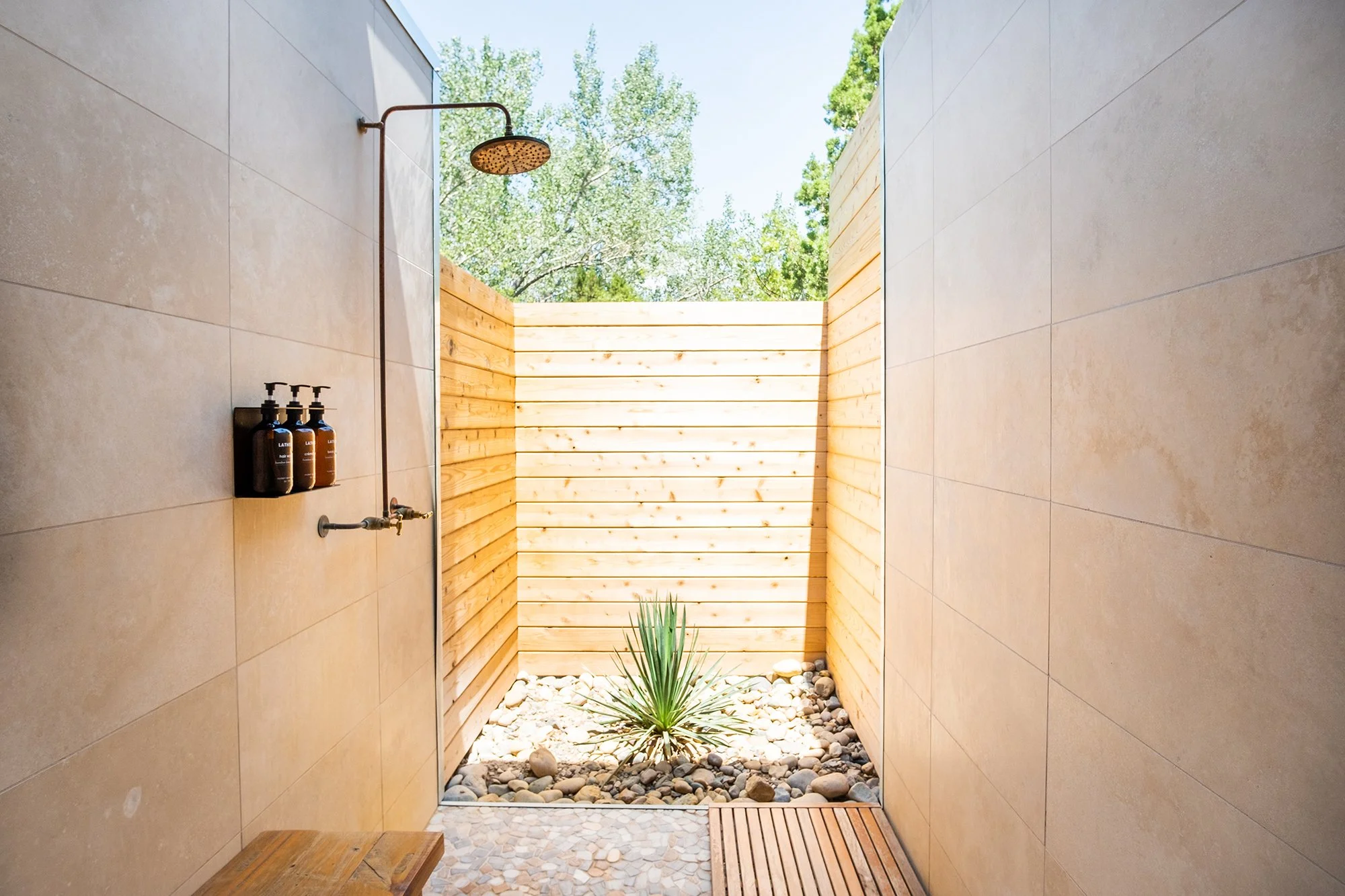 outdoor shower in shared baththouse