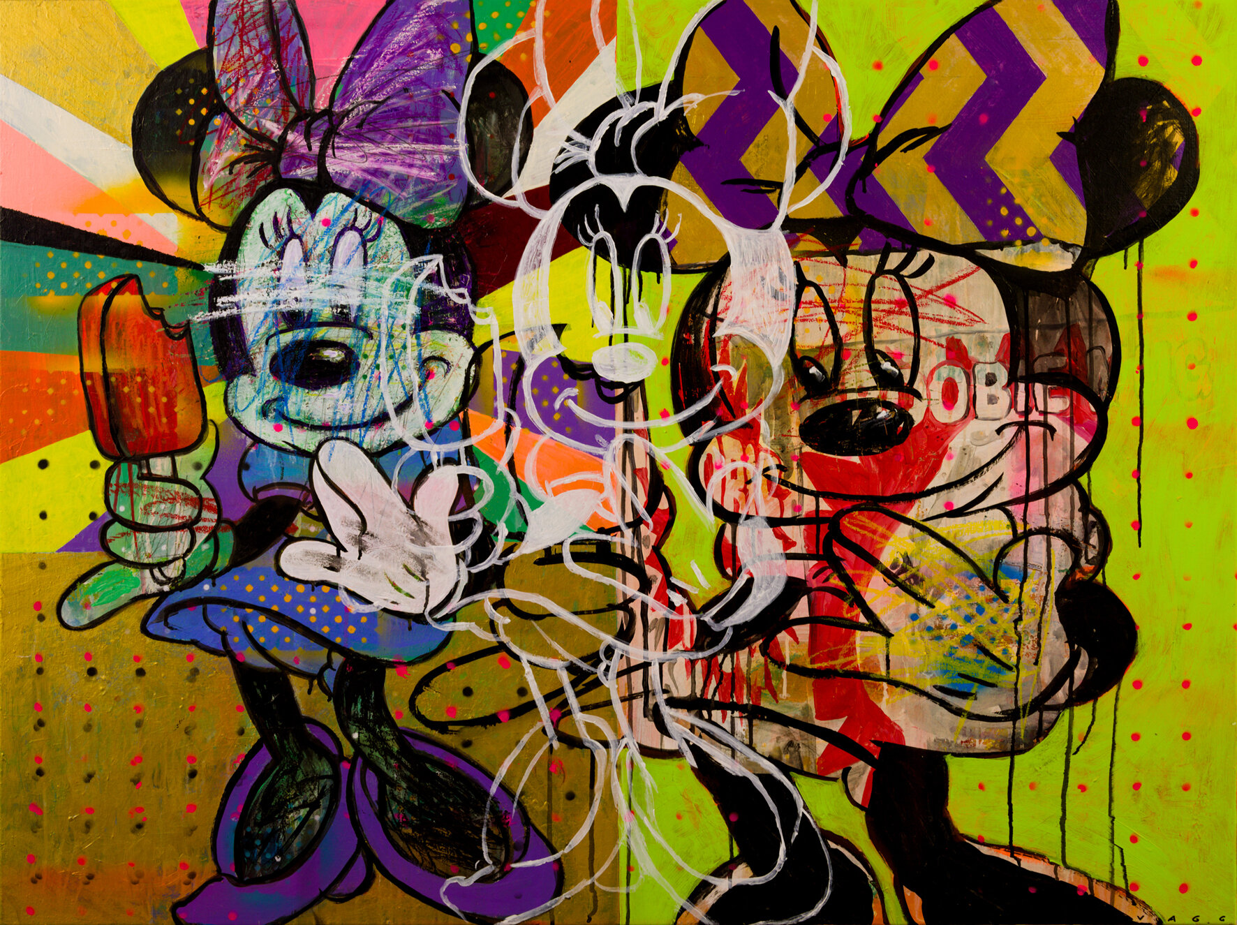 MINNIE 2020 mixed media on linen 120 x 92 cm