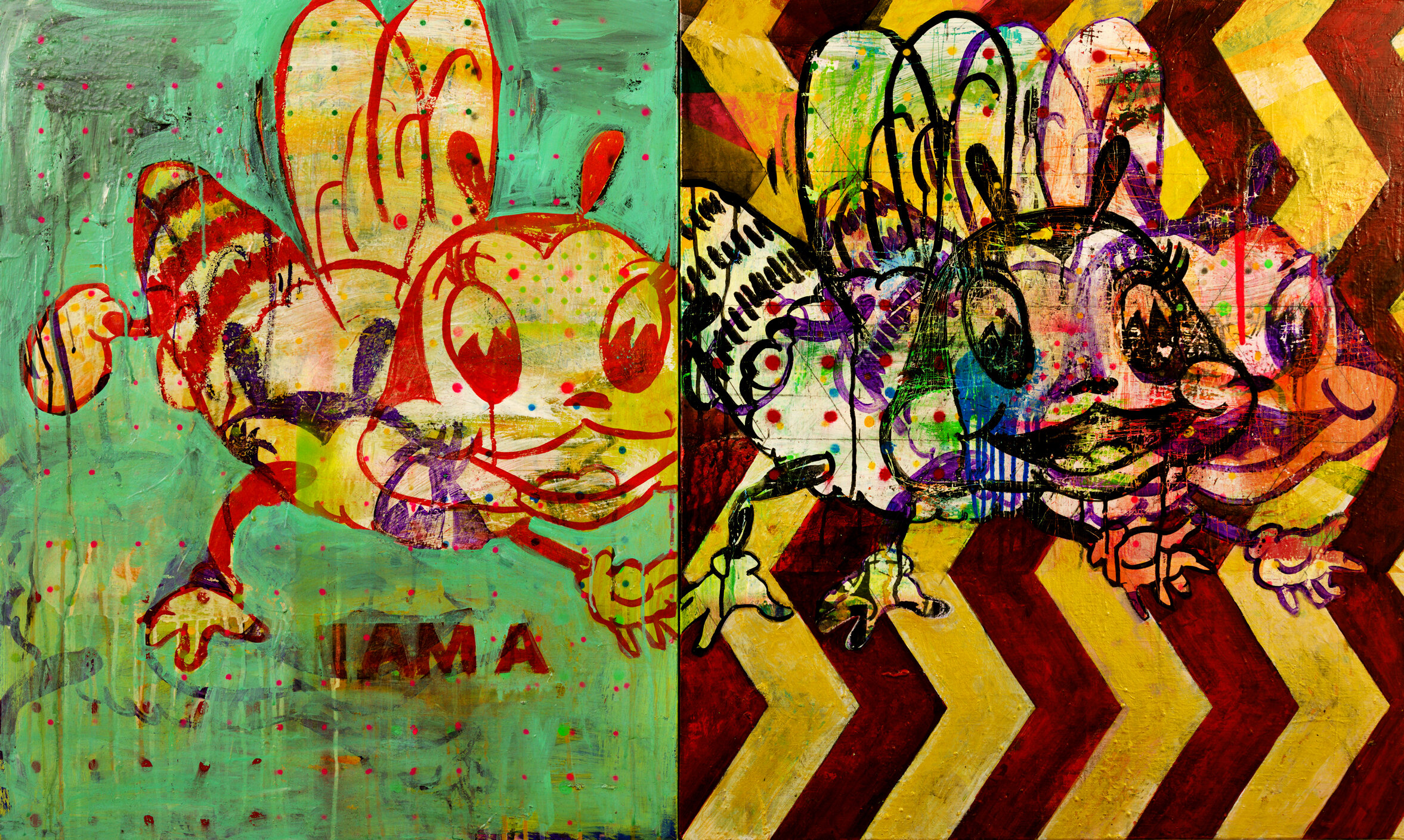 MR. DOOBEE 2018
mixed media
on polycotton
128 x 76 cm (two panels)